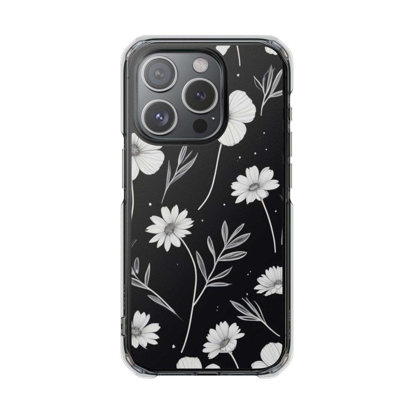 Elegant Floral Magnetic Clear Impact Case for iPhone 16 15 14