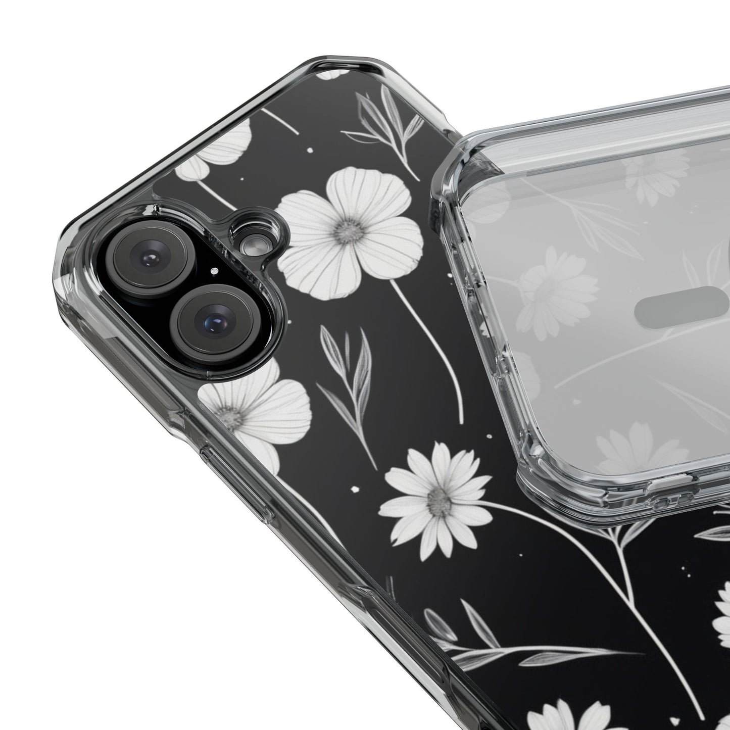 Elegant Floral Magnetic Clear Impact Case for iPhone 16 15 14