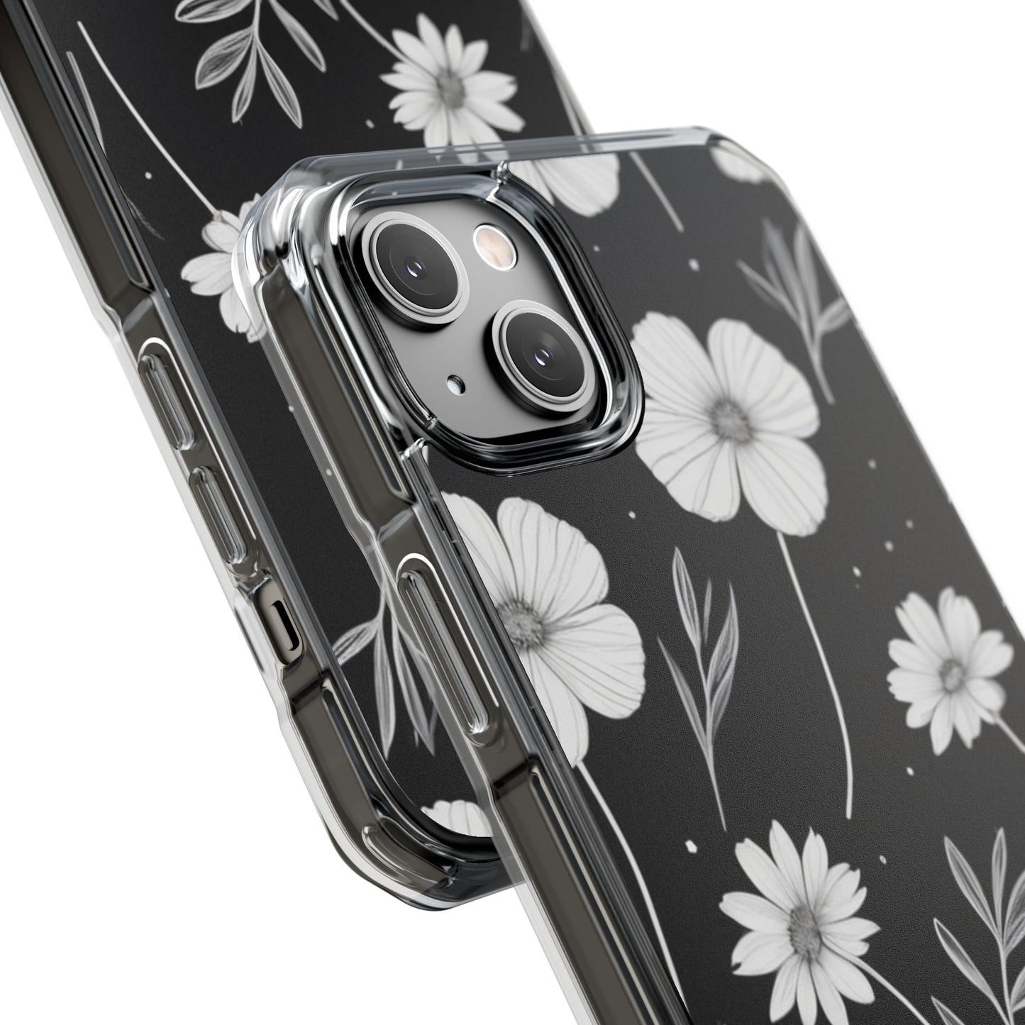 Elegant Floral Magnetic Clear Impact Case for iPhone 16 15 14
