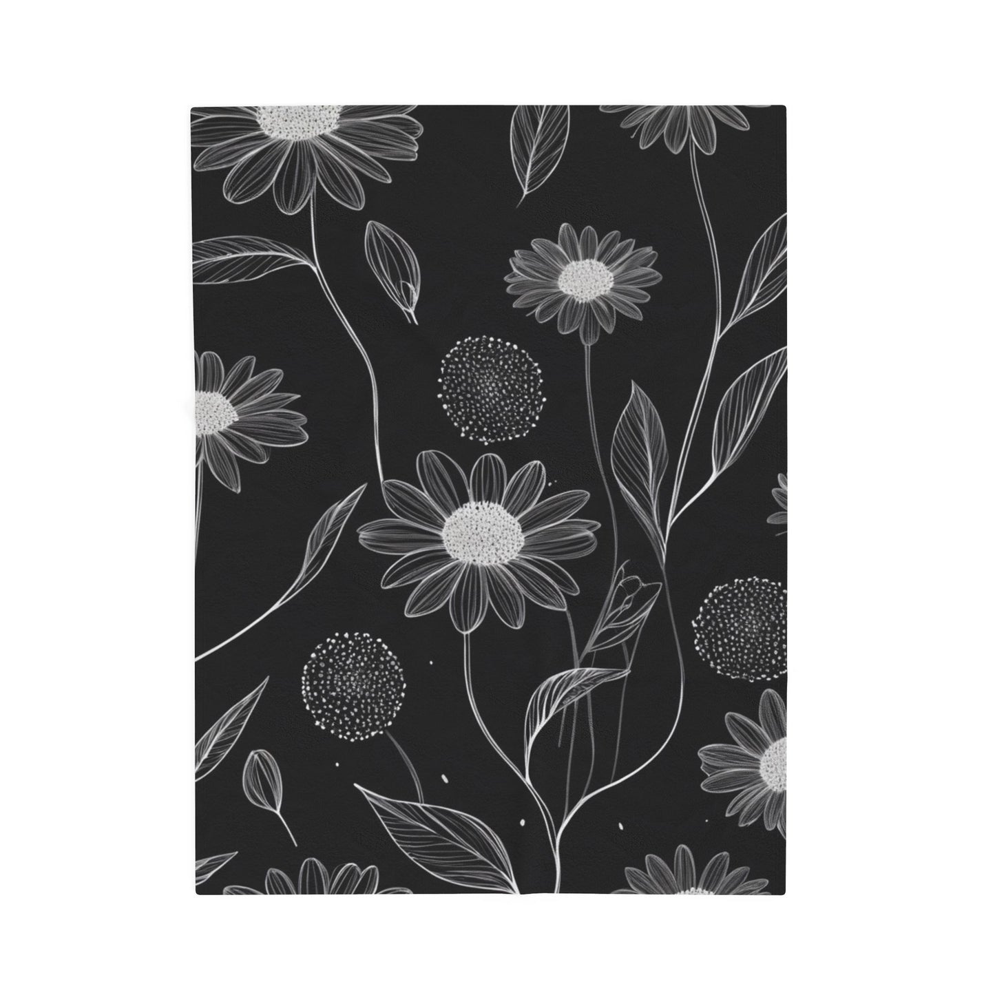 Black and White Floral Velveteen Plush Blanket