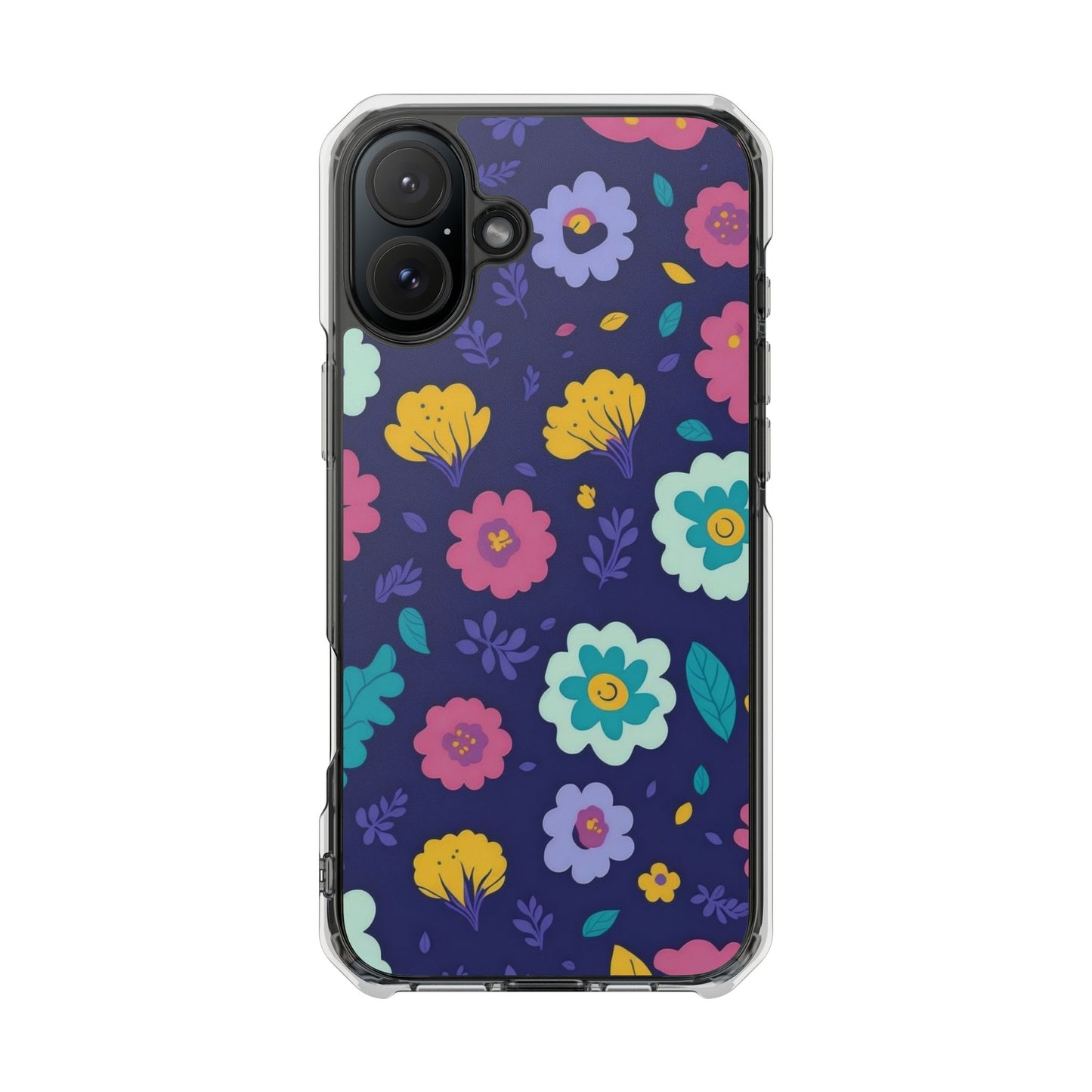 Purple Floral Magnetic Clear Impact Case for iPhone 16 15 14