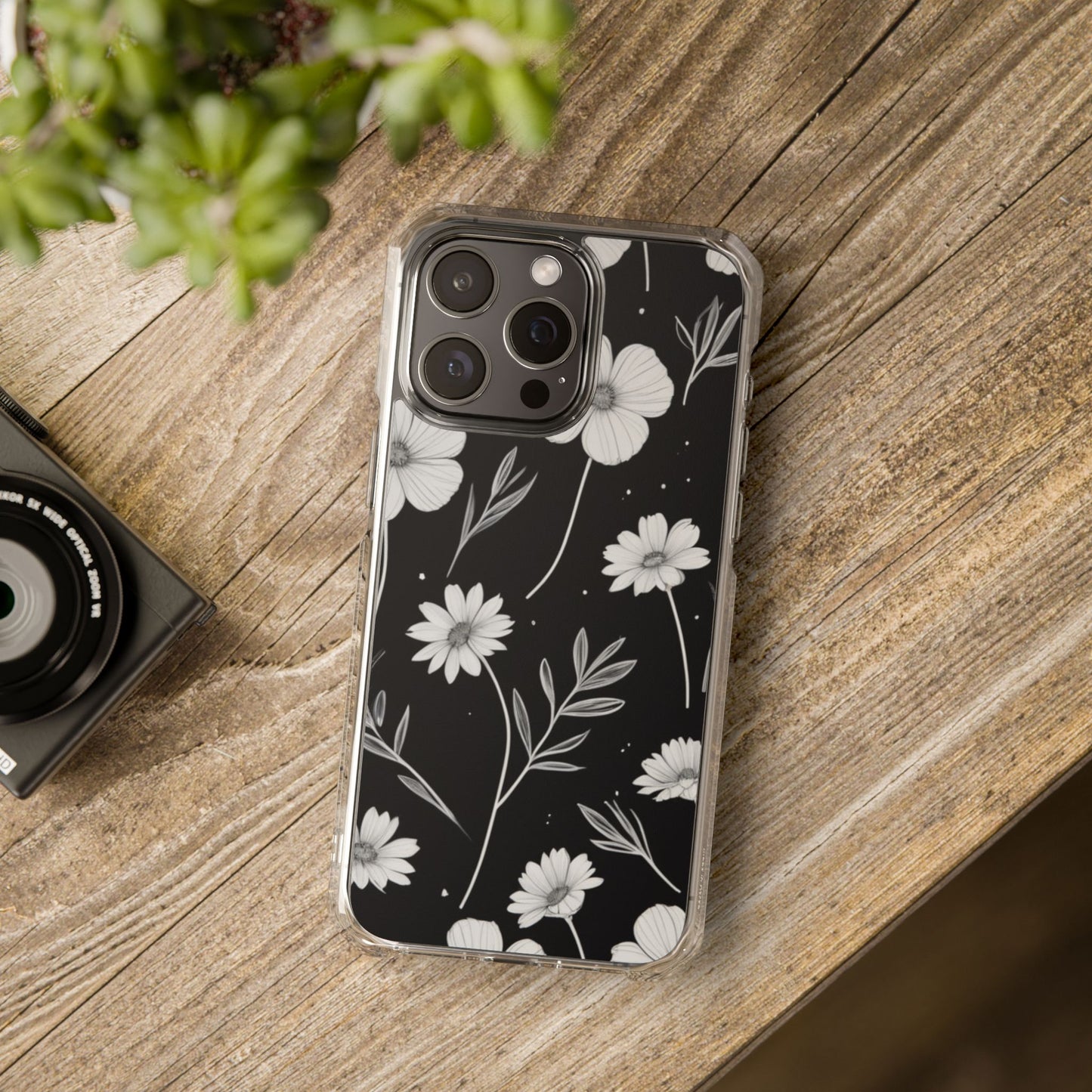 Elegant Floral Magnetic Clear Impact Case for iPhone 16 15 14