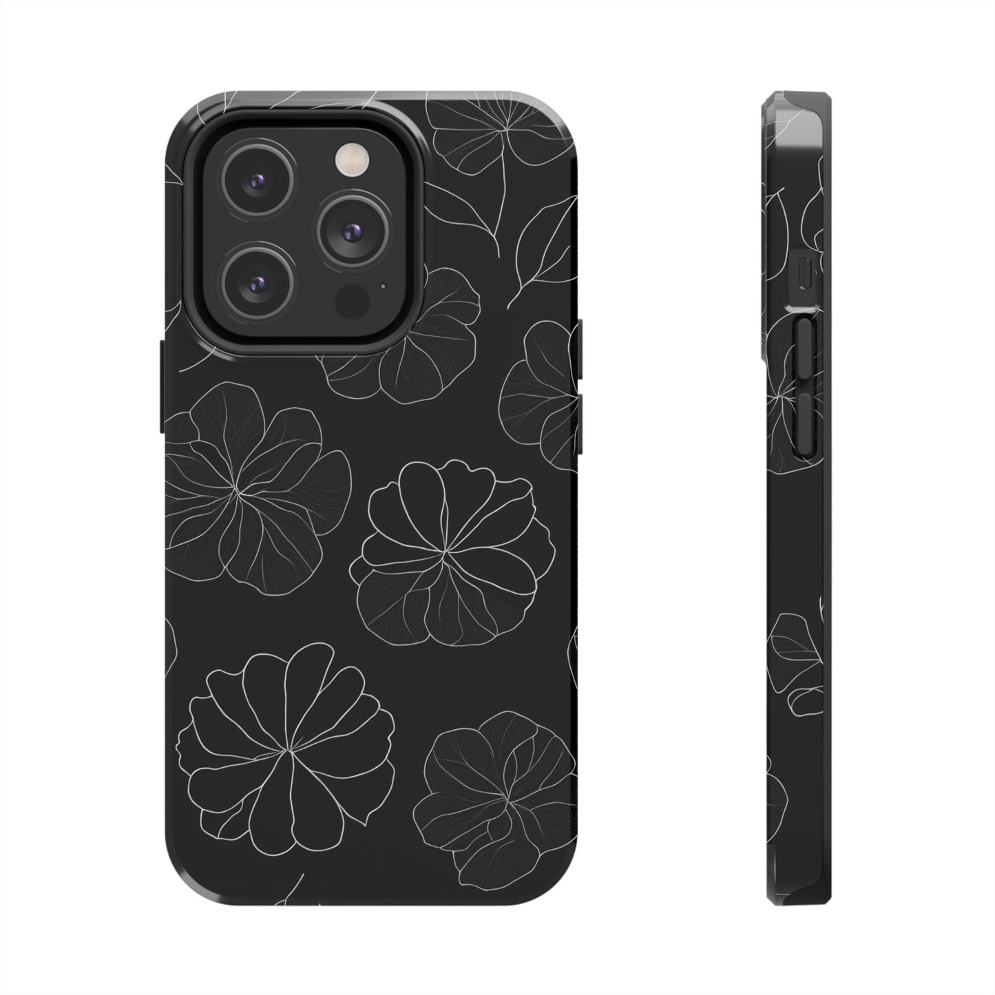 Black Floral Tough Phone Case