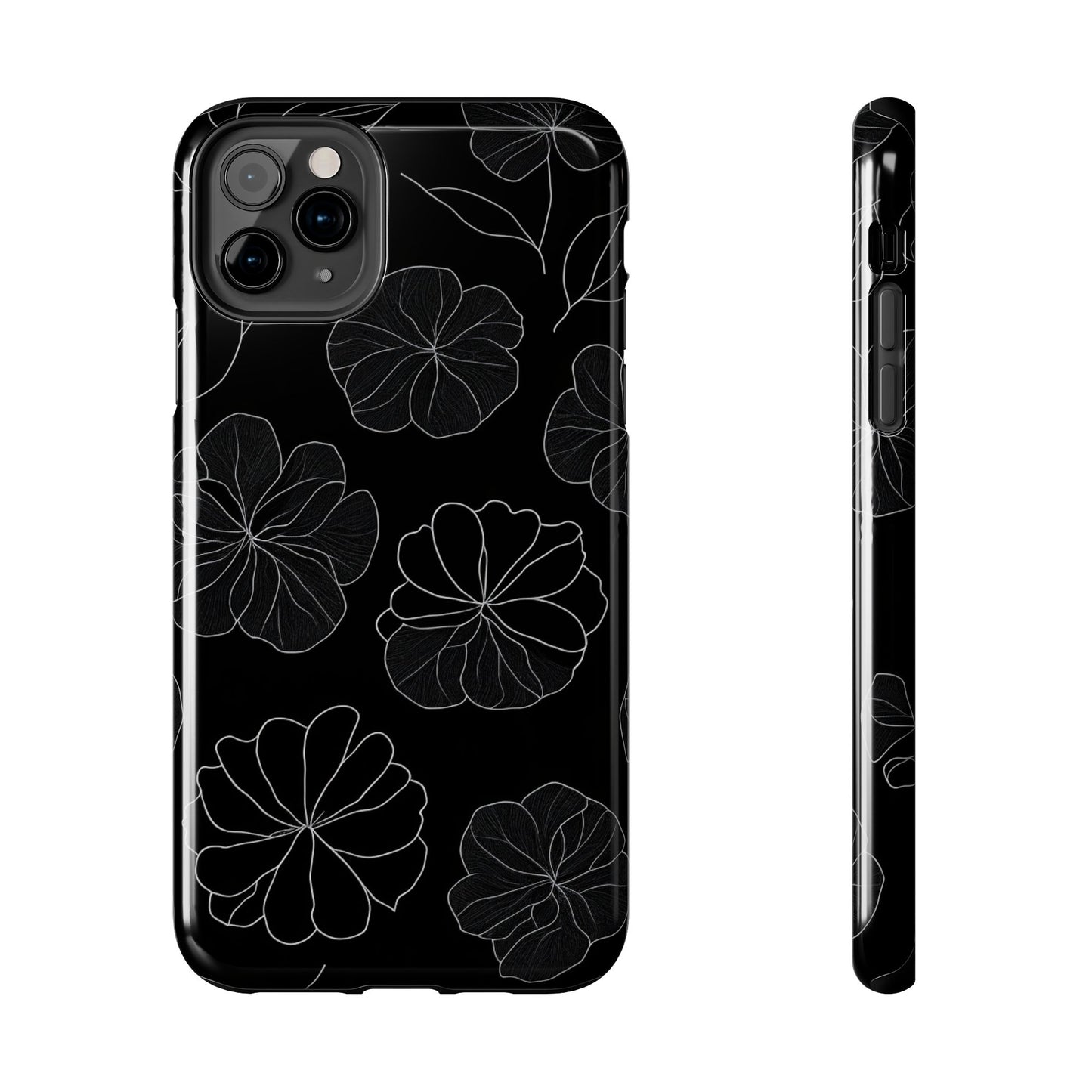 Black Floral Tough Phone Case