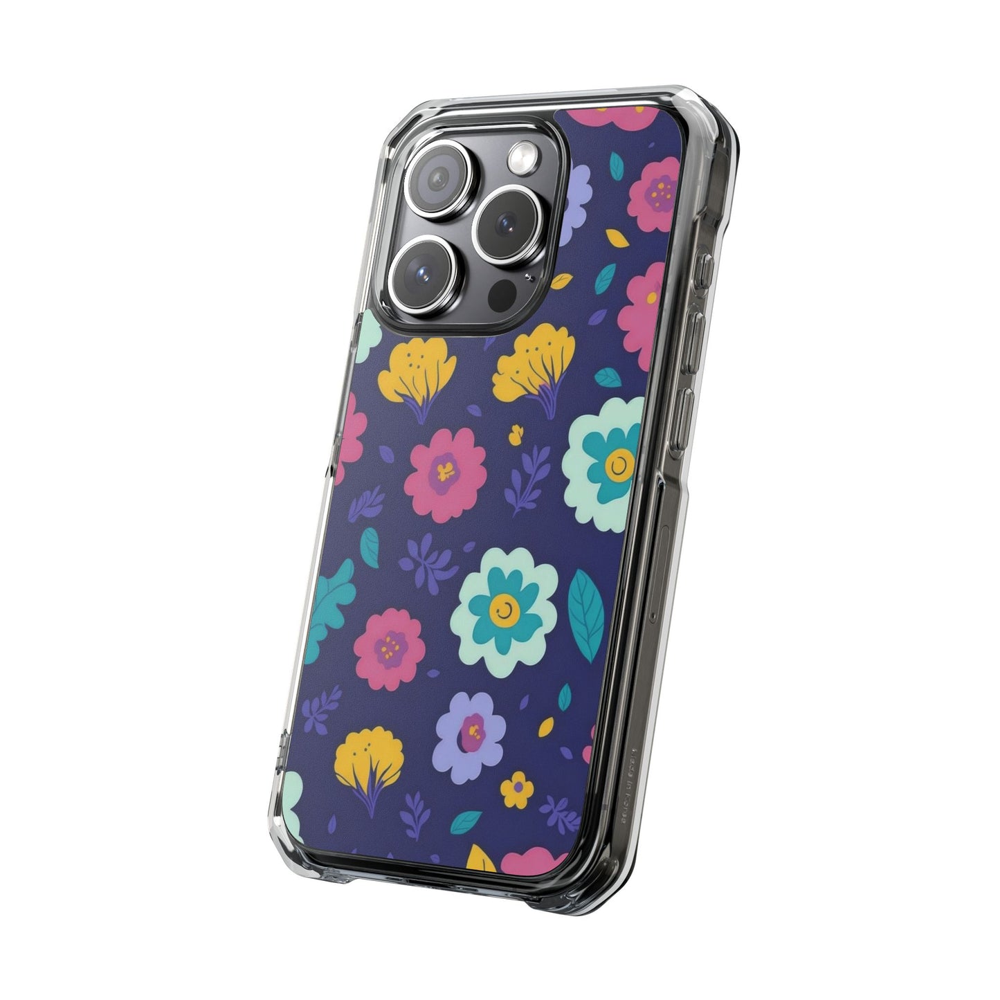 Purple Floral Magnetic Clear Impact Case for iPhone 16 15 14