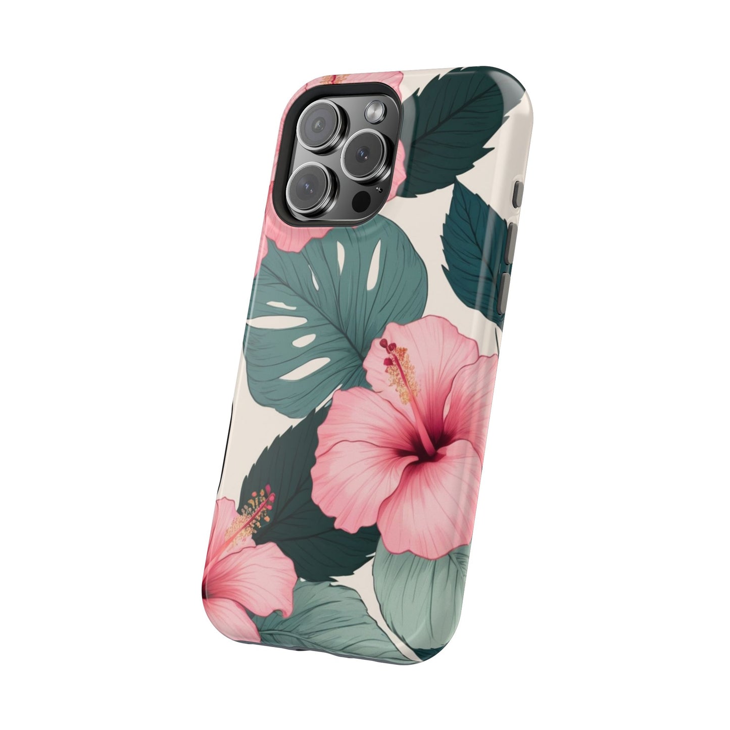 Tropical Hibiscus Magnetic Tough Phone Case for iPhone 13 14 15 16 Models