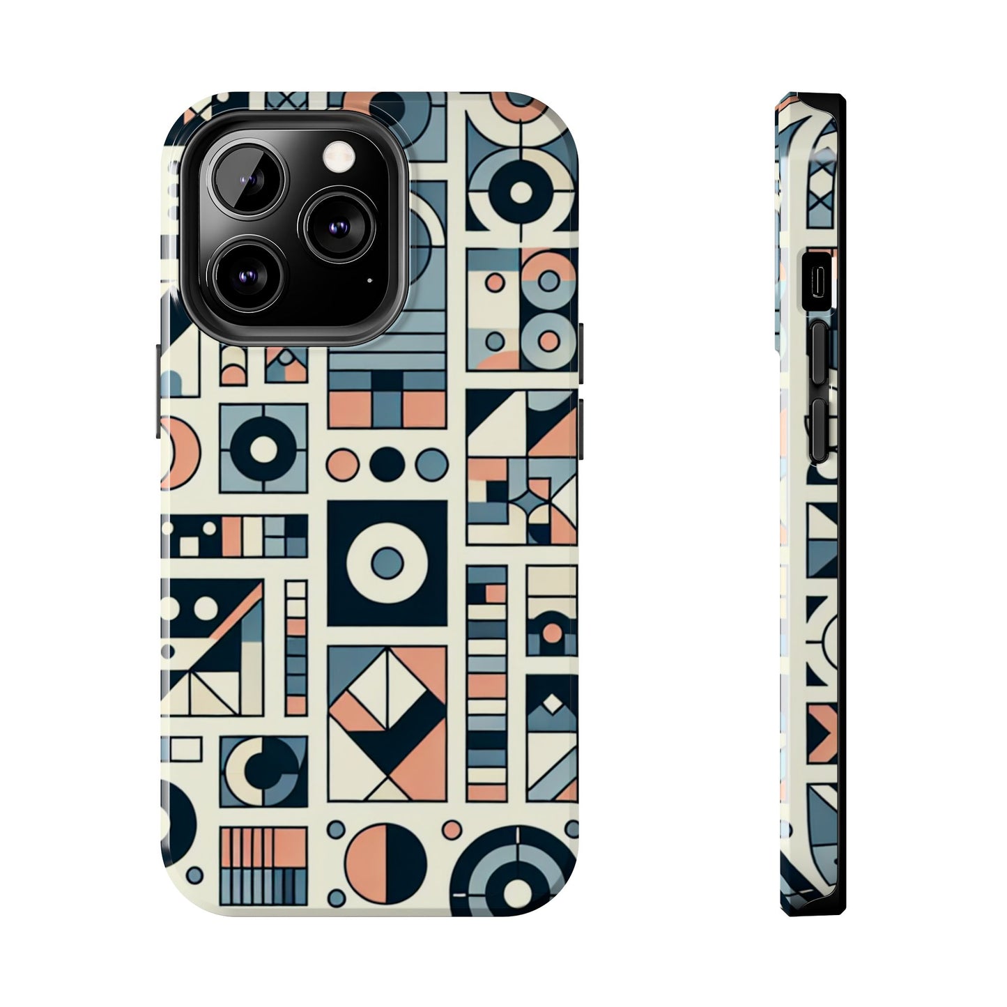 Geometric Print Tough Phone Case for iPhone 16 15 14 13 12 11 X 8 7 Samsung Galaxy S24 S23 S22 S21