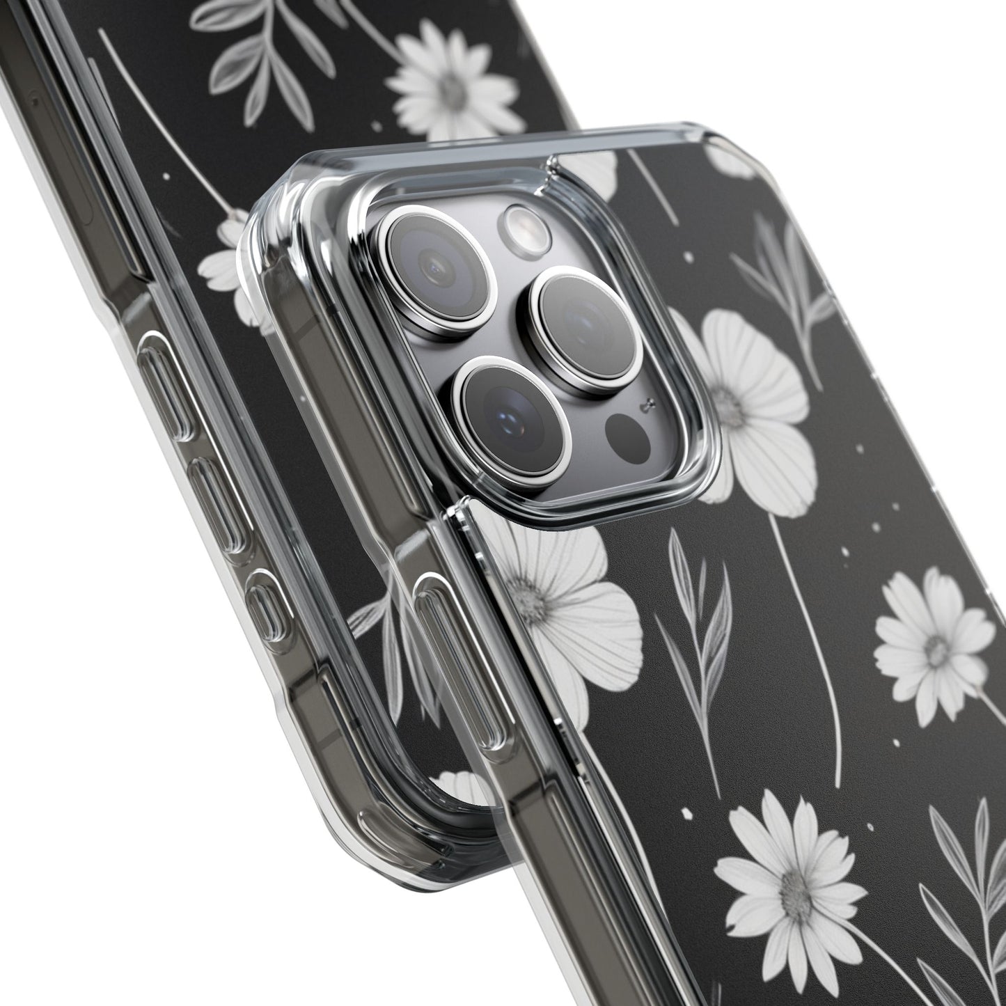 Elegant Floral Magnetic Clear Impact Case for iPhone 16 15 14