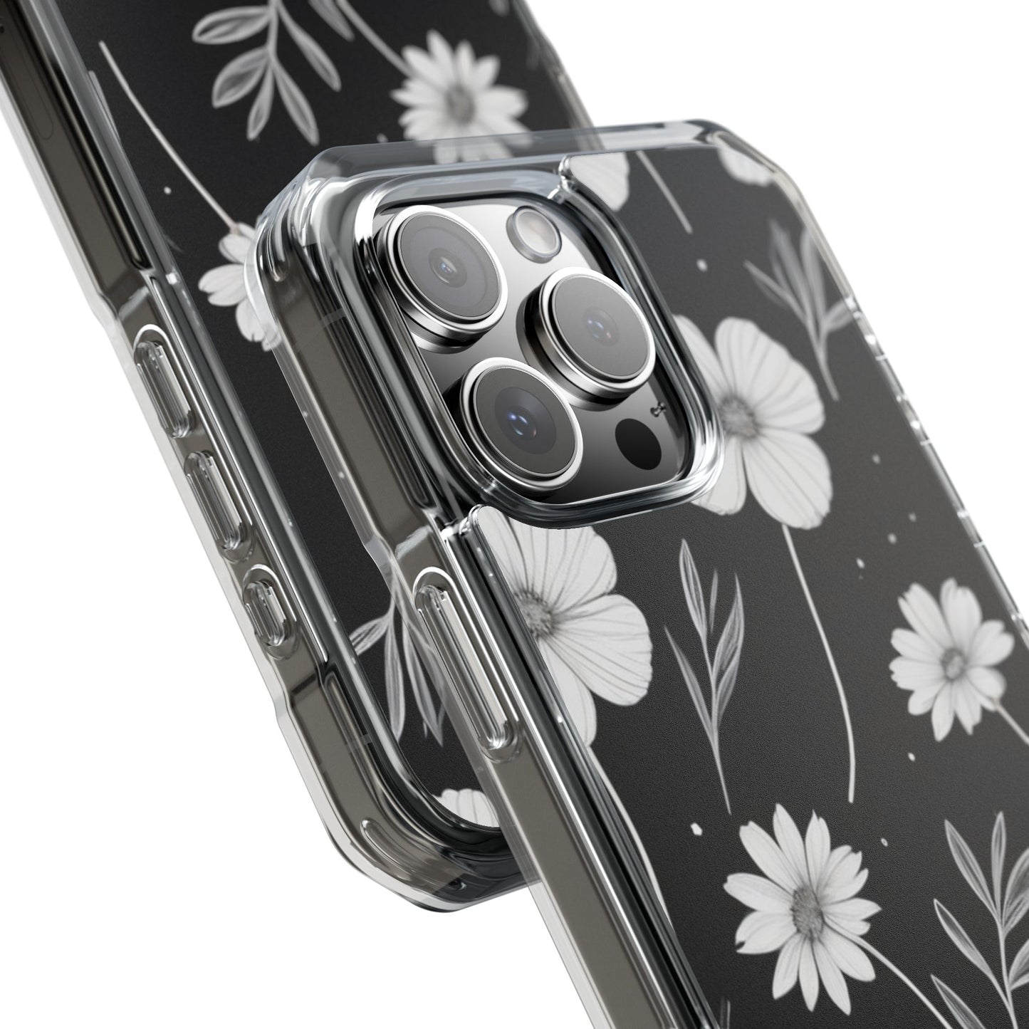Elegant Floral Magnetic Clear Impact Case for iPhone 16 15 14