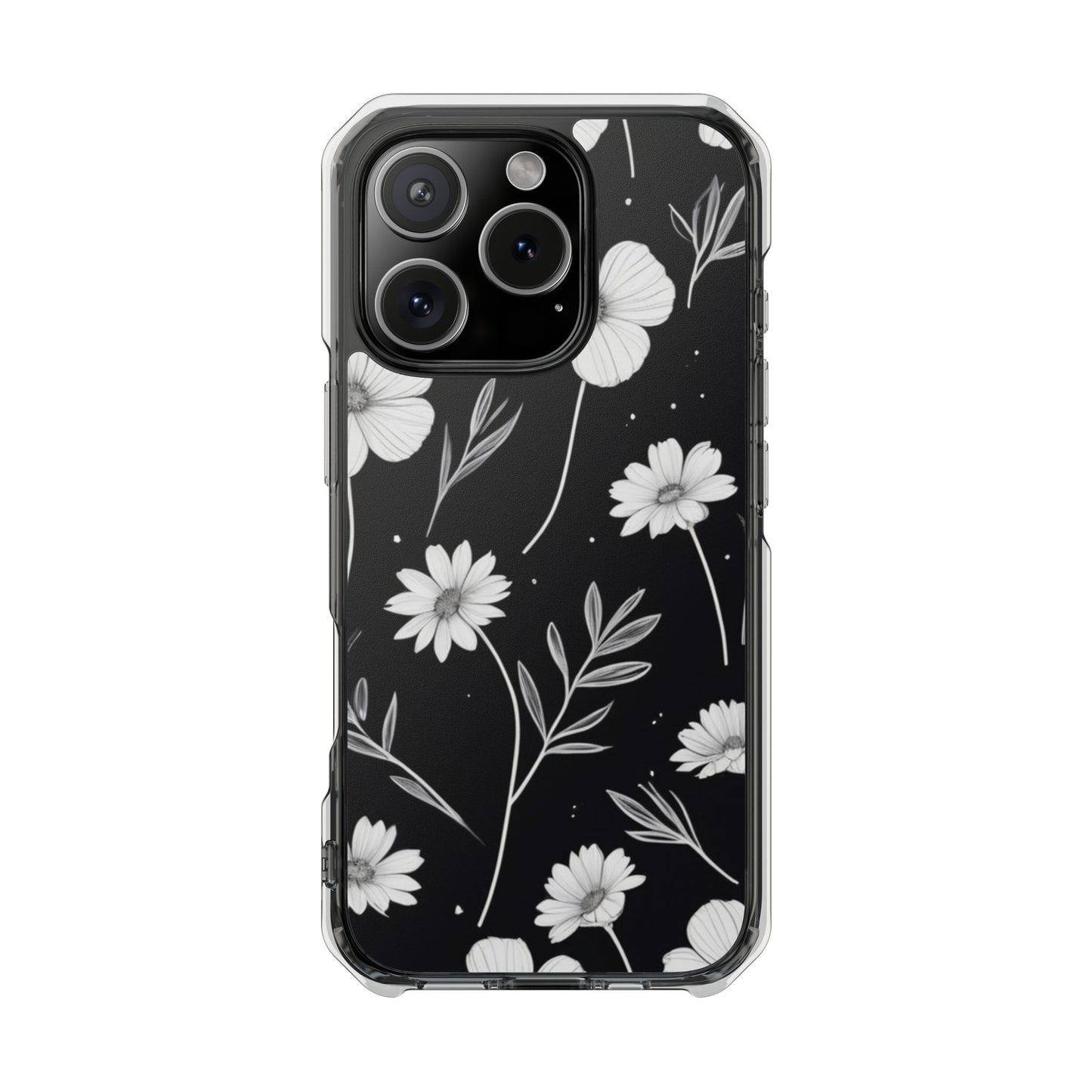 Elegant Floral Magnetic Clear Impact Case for iPhone 16 15 14