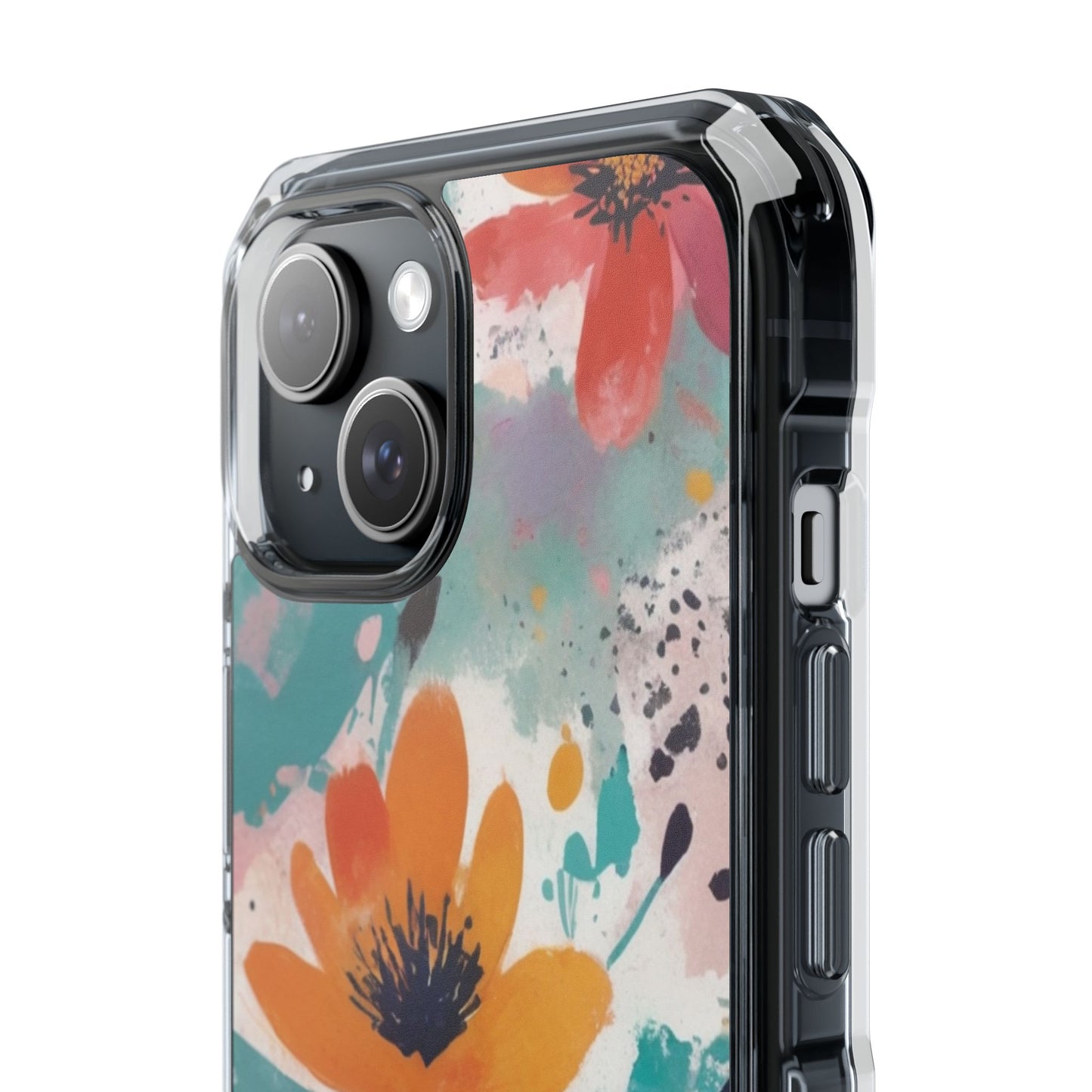 Floral Watercolor Design Magnetic Clear Impact Case for iPhone 16 15 14