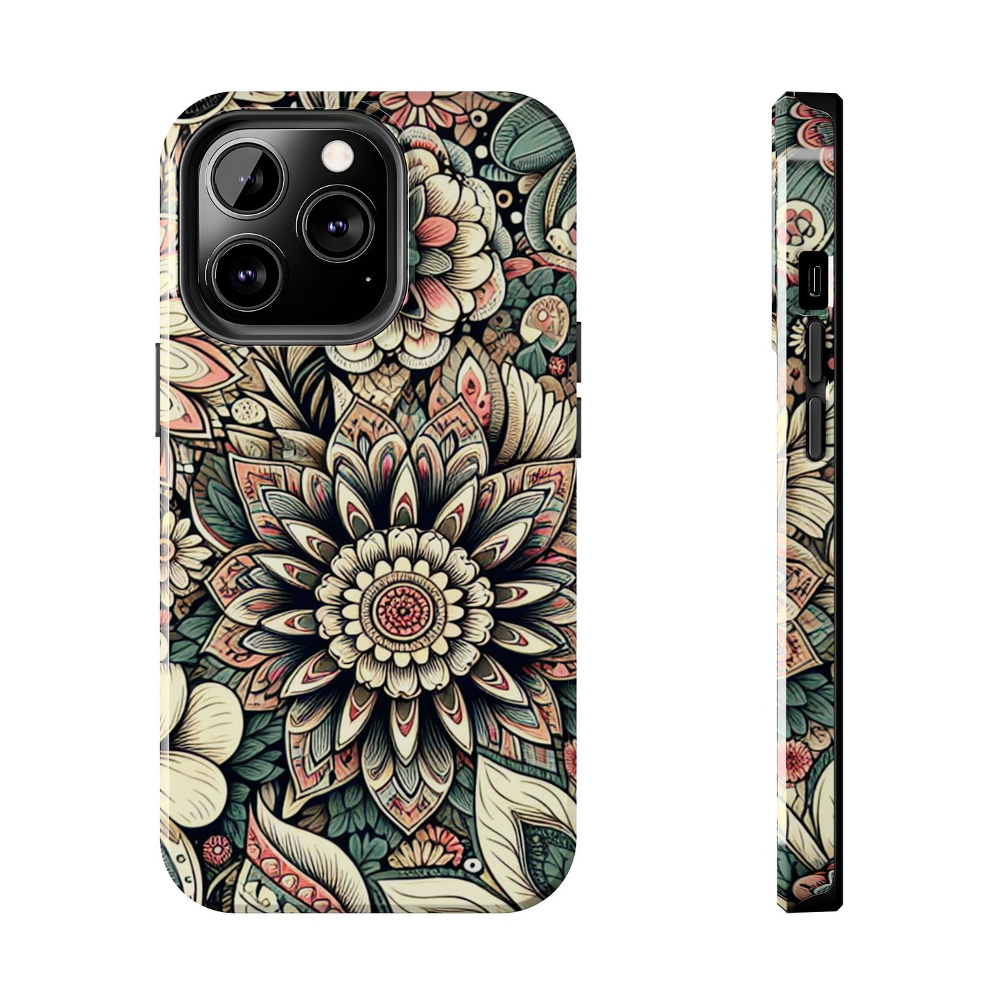 Boho Floral Tough Case for iPhone 16 15 14 13 12 11 X 8 7 Samsung Galaxy S24 S23 S22 S21