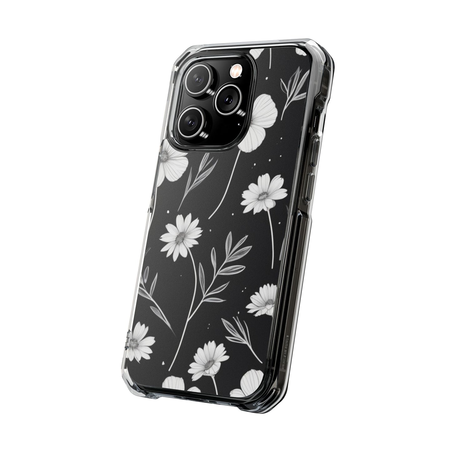 Elegant Floral Magnetic Clear Impact Case for iPhone 16 15 14