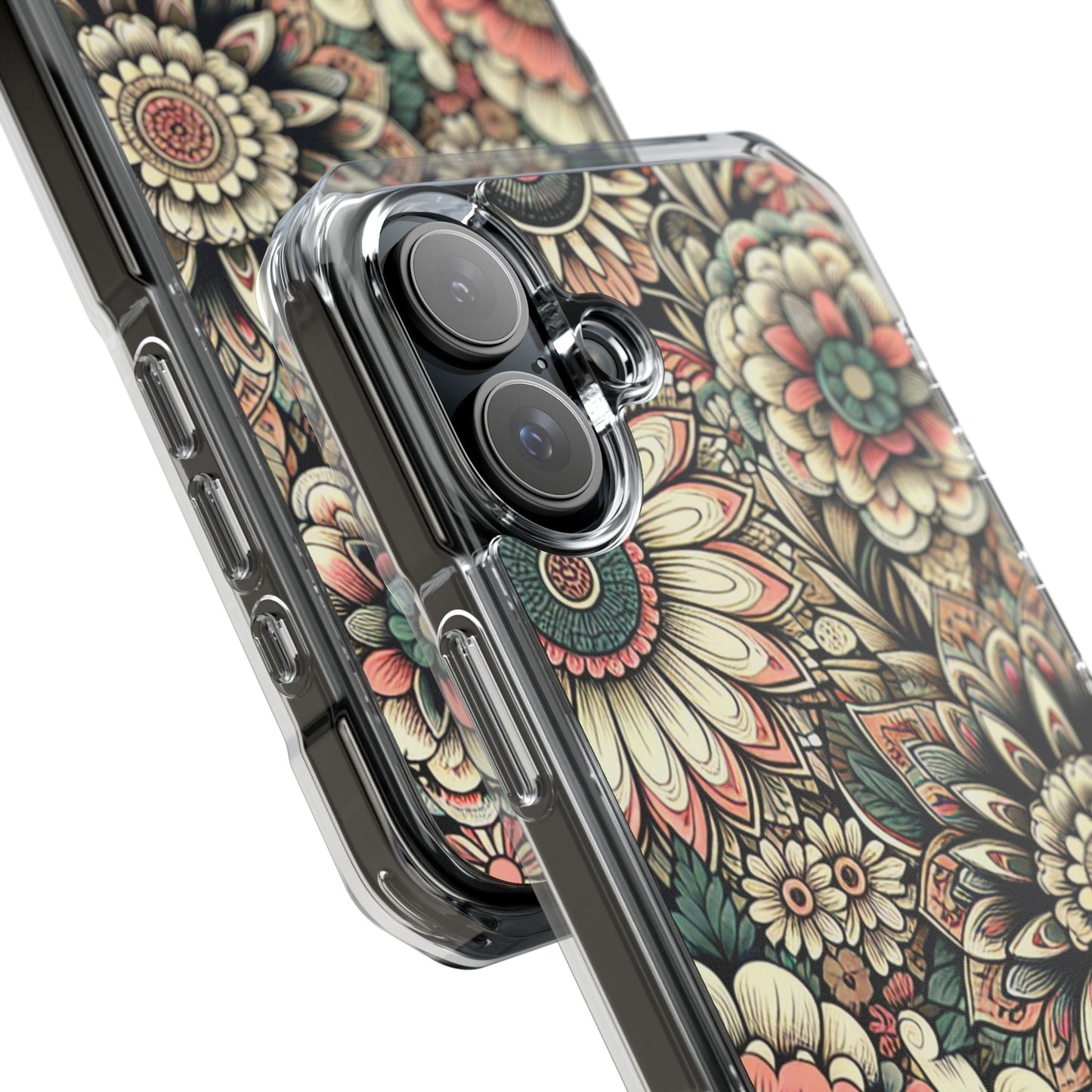 Boho Floral Magnetic Clear Impact Case for iPhone 16 15 14