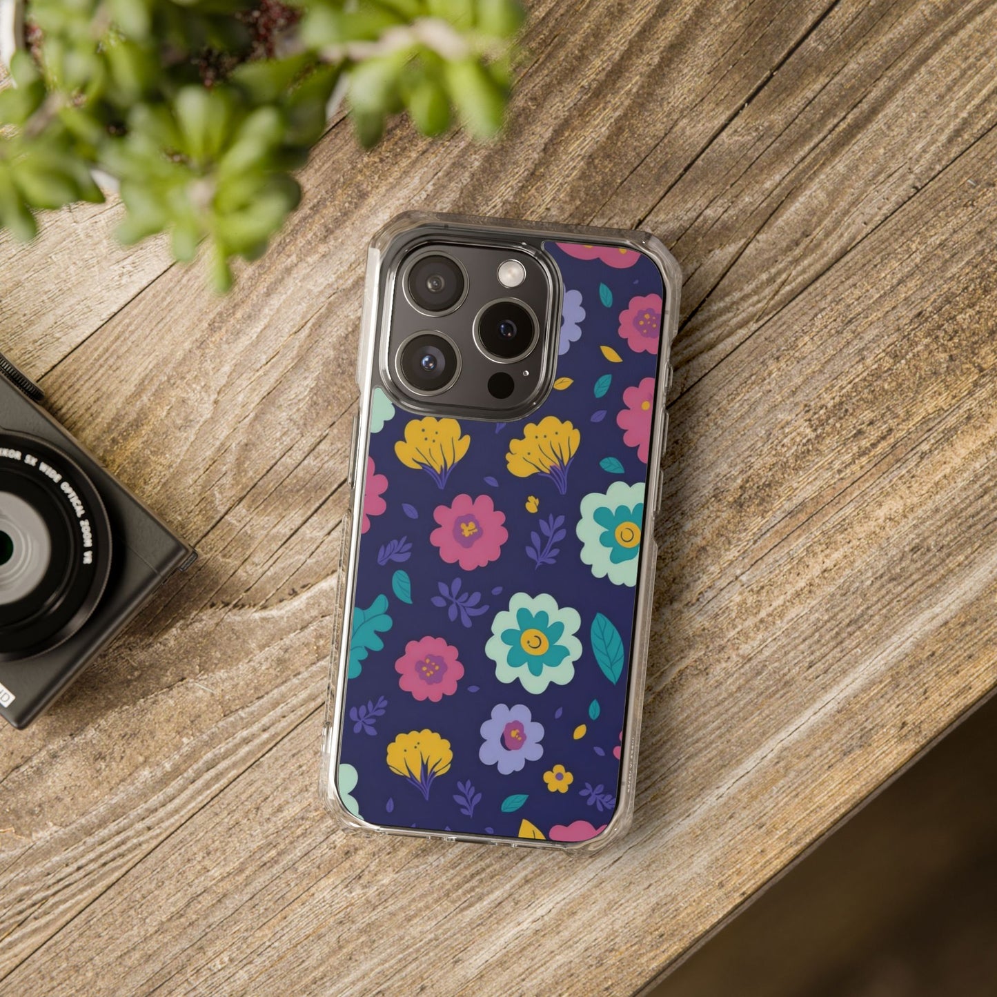Purple Floral Magnetic Clear Impact Case for iPhone 16 15 14