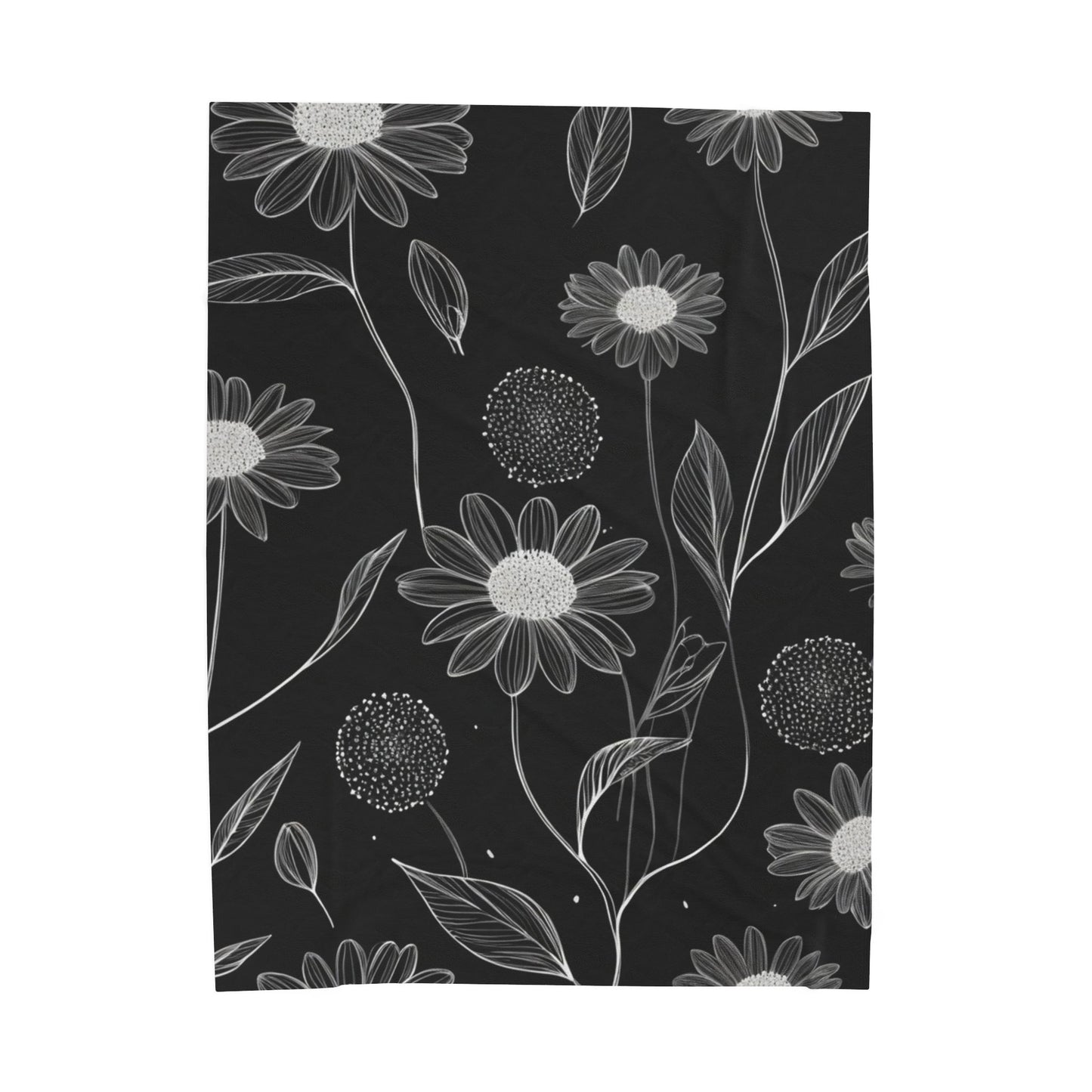 Black and White Floral Velveteen Plush Blanket