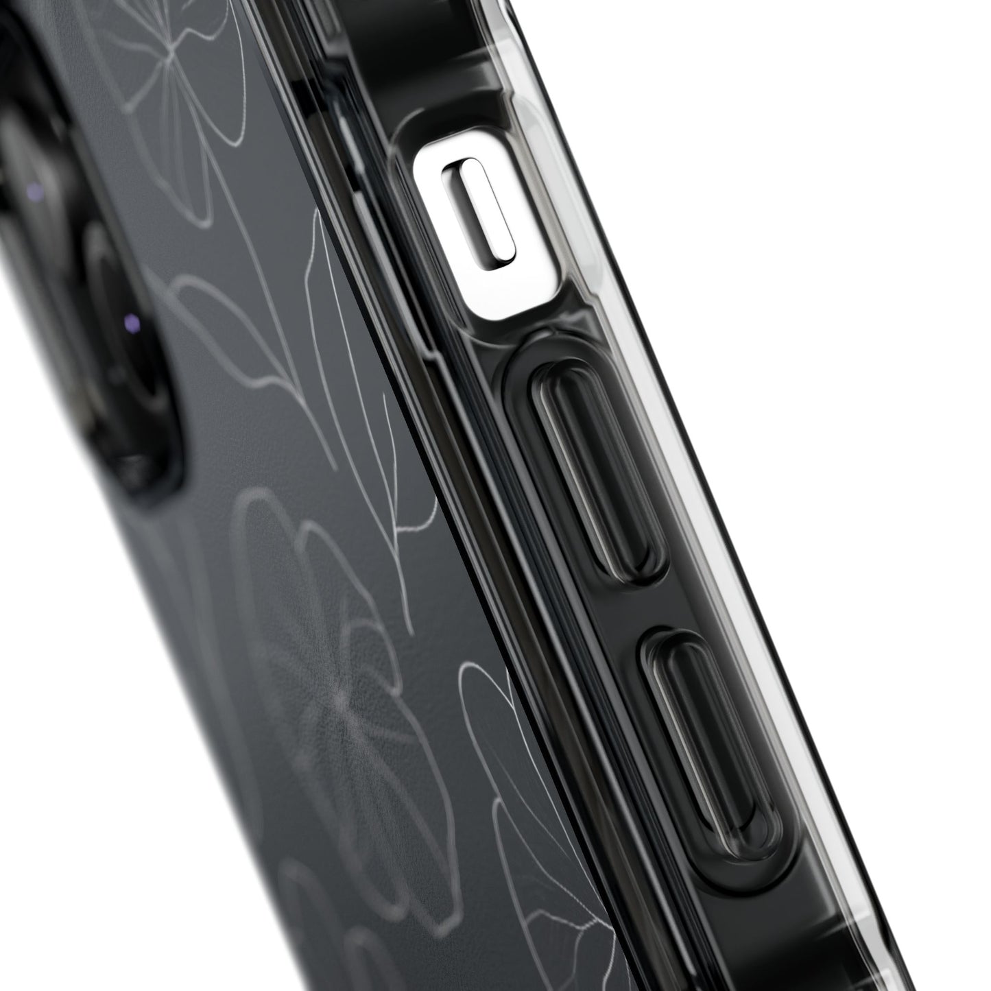 Black Floral Magnetic Clear Impact Case for iPhone 16 15 14