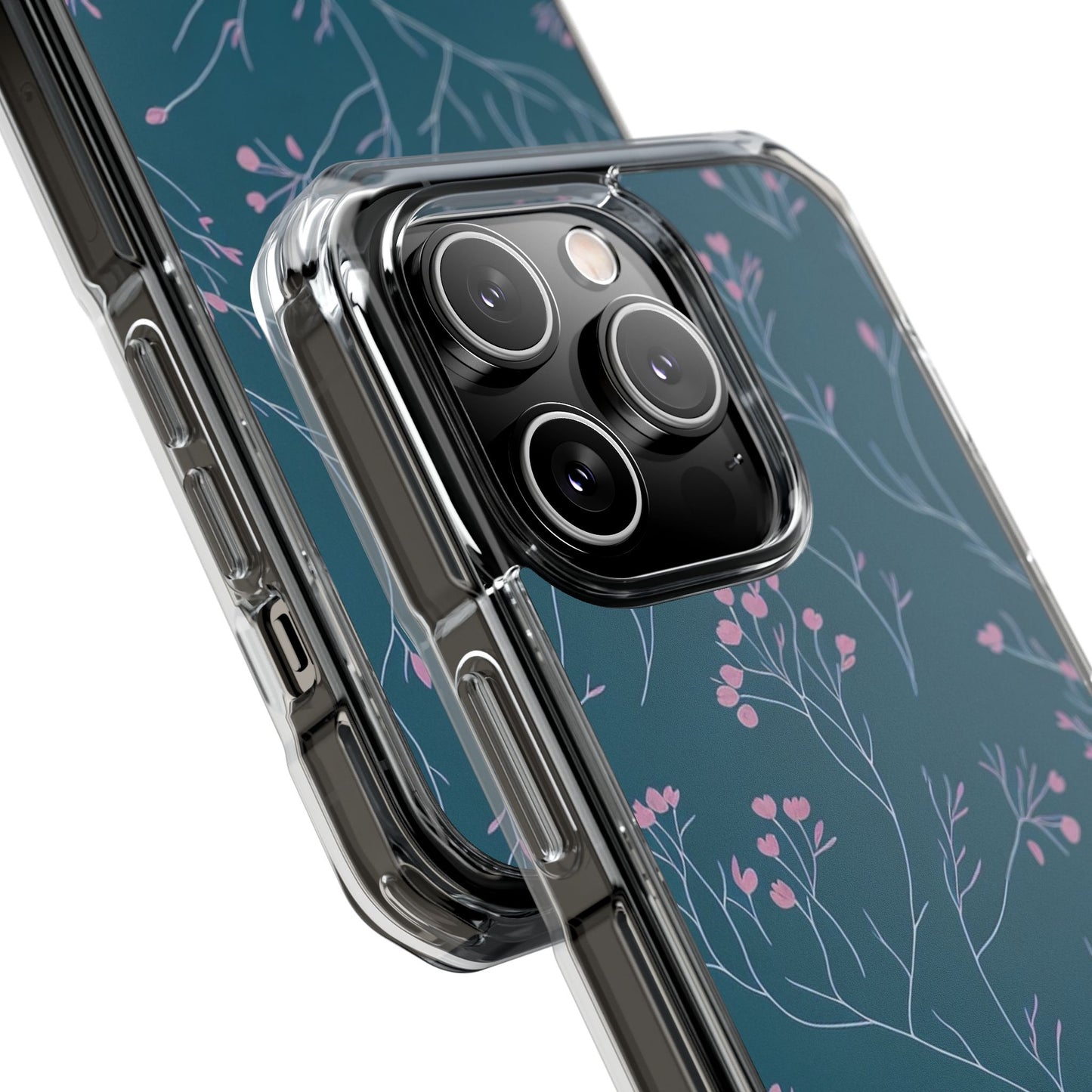 Teal Floral Magnetic Clear Impact Case for iPhone 16 15 14