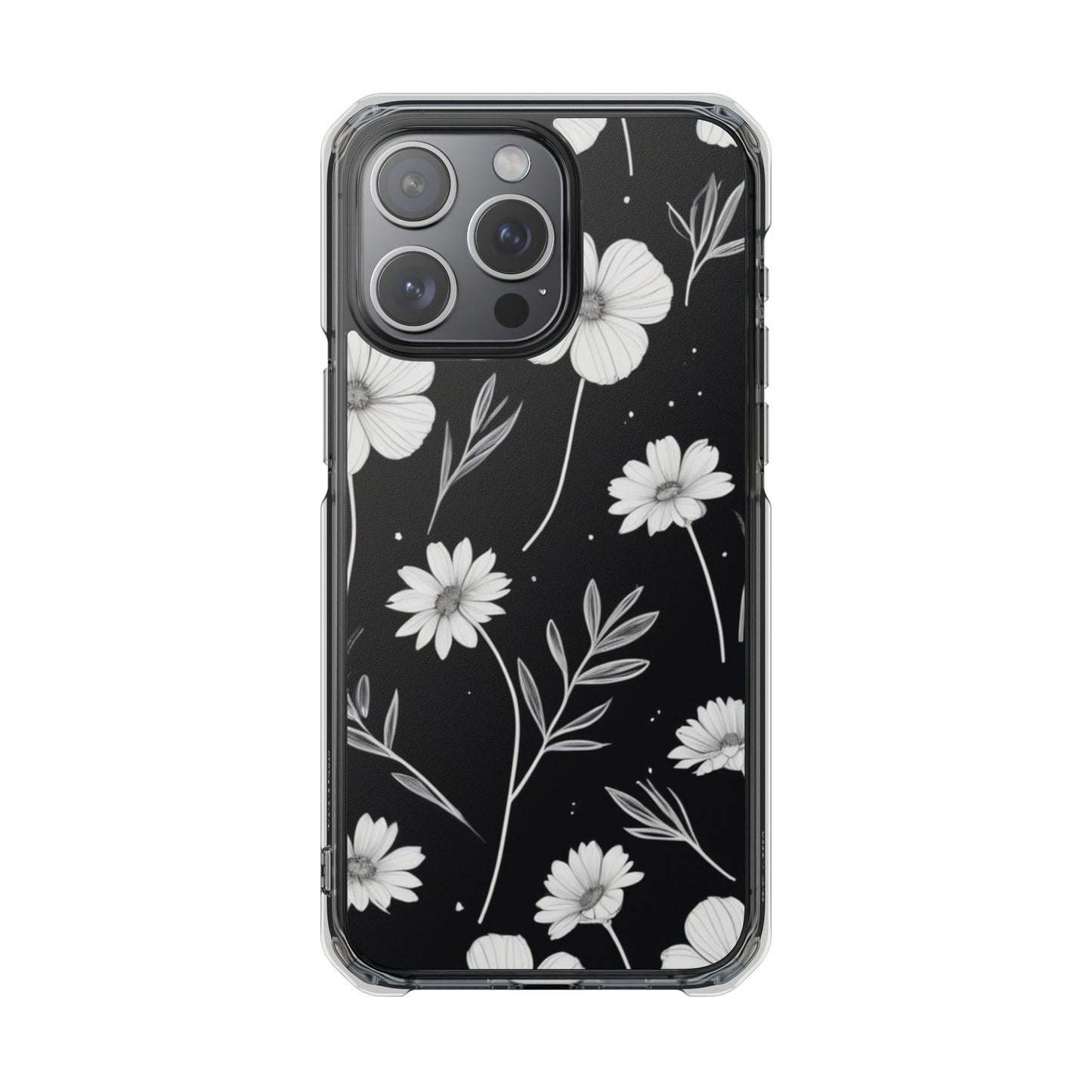 Elegant Floral Magnetic Clear Impact Case for iPhone 16 15 14