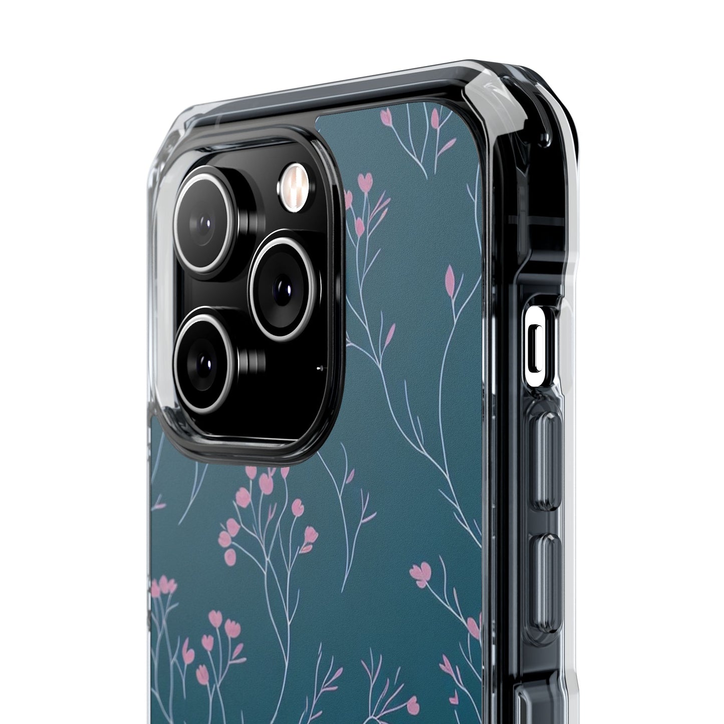 Teal Floral Magnetic Clear Impact Case for iPhone 16 15 14