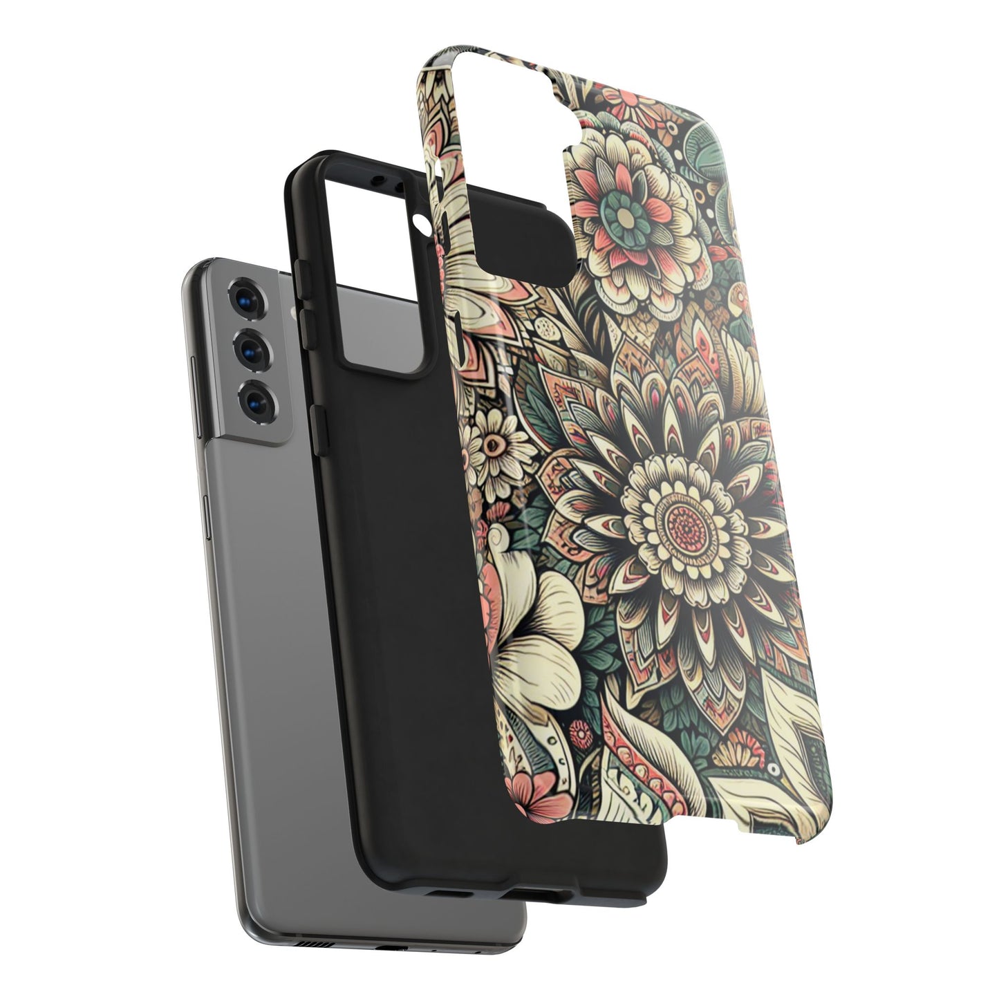 Boho Floral Tough Case for iPhone 16 15 14 13 12 11 X 8 7 Samsung Galaxy S24 S23 S22 S21