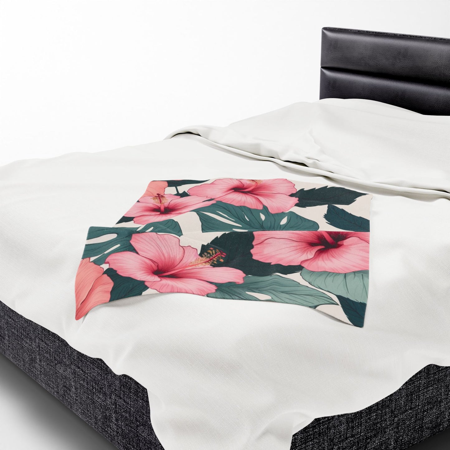 Tropical Hibiscus Velveteen Plush Blanket