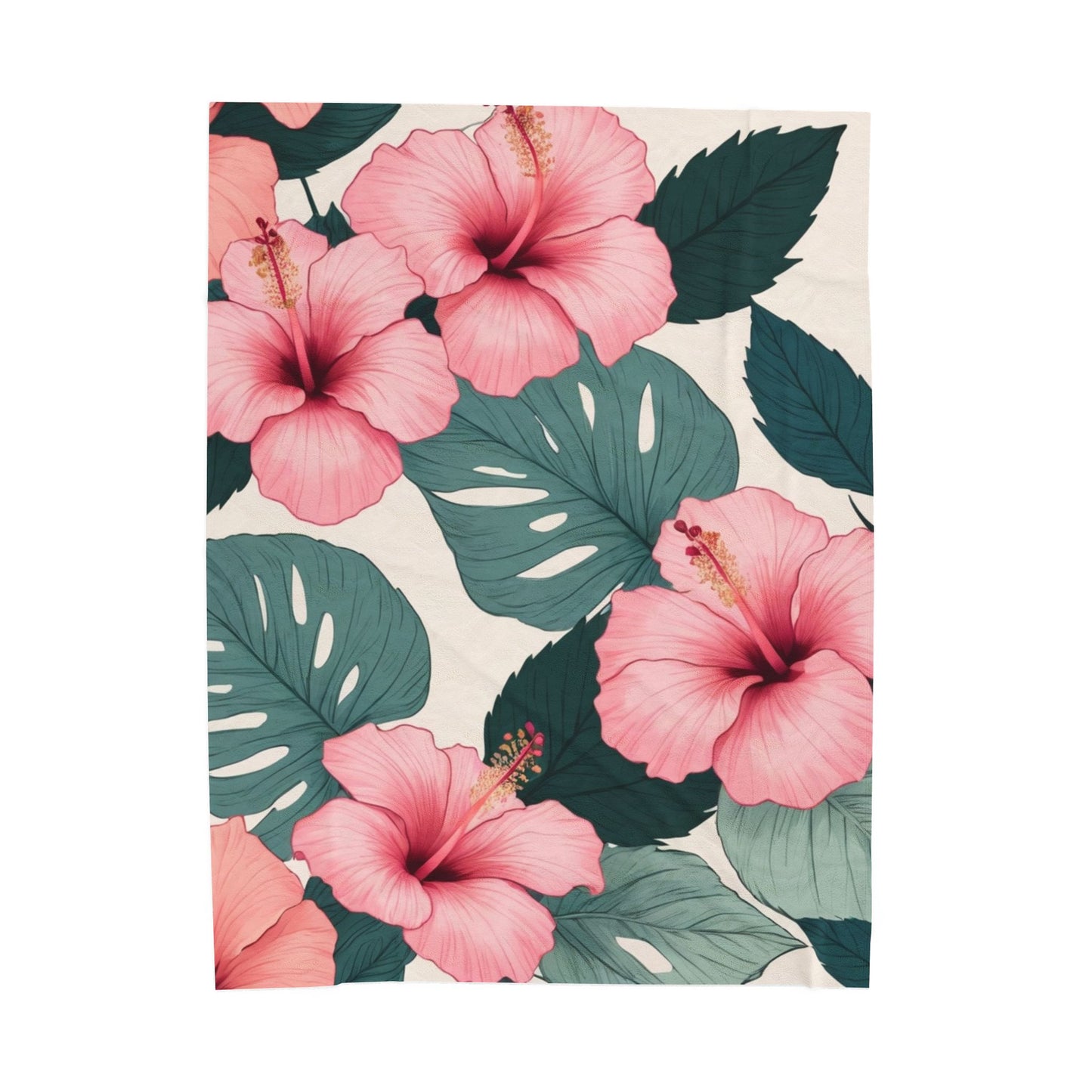 Tropical Hibiscus Velveteen Plush Blanket