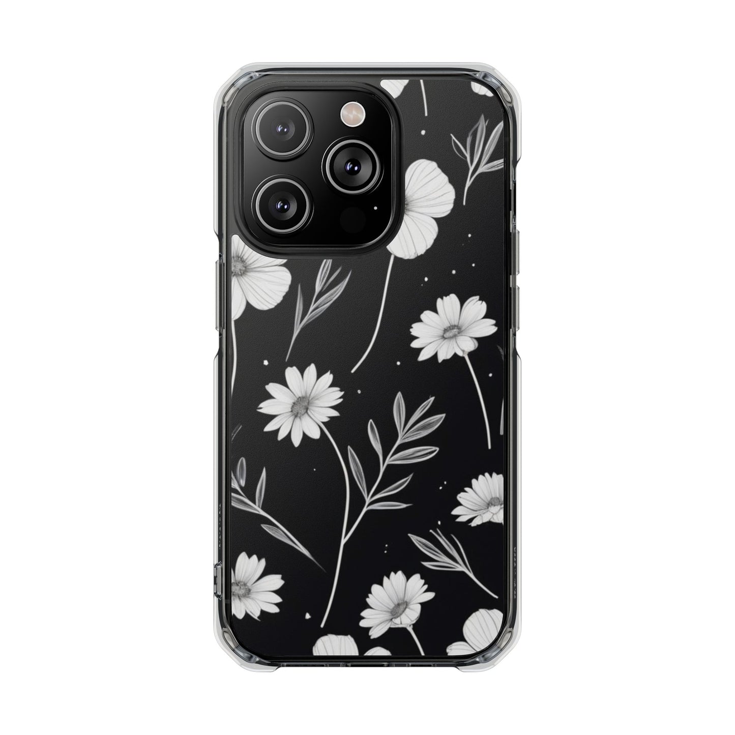 Elegant Floral Magnetic Clear Impact Case for iPhone 16 15 14