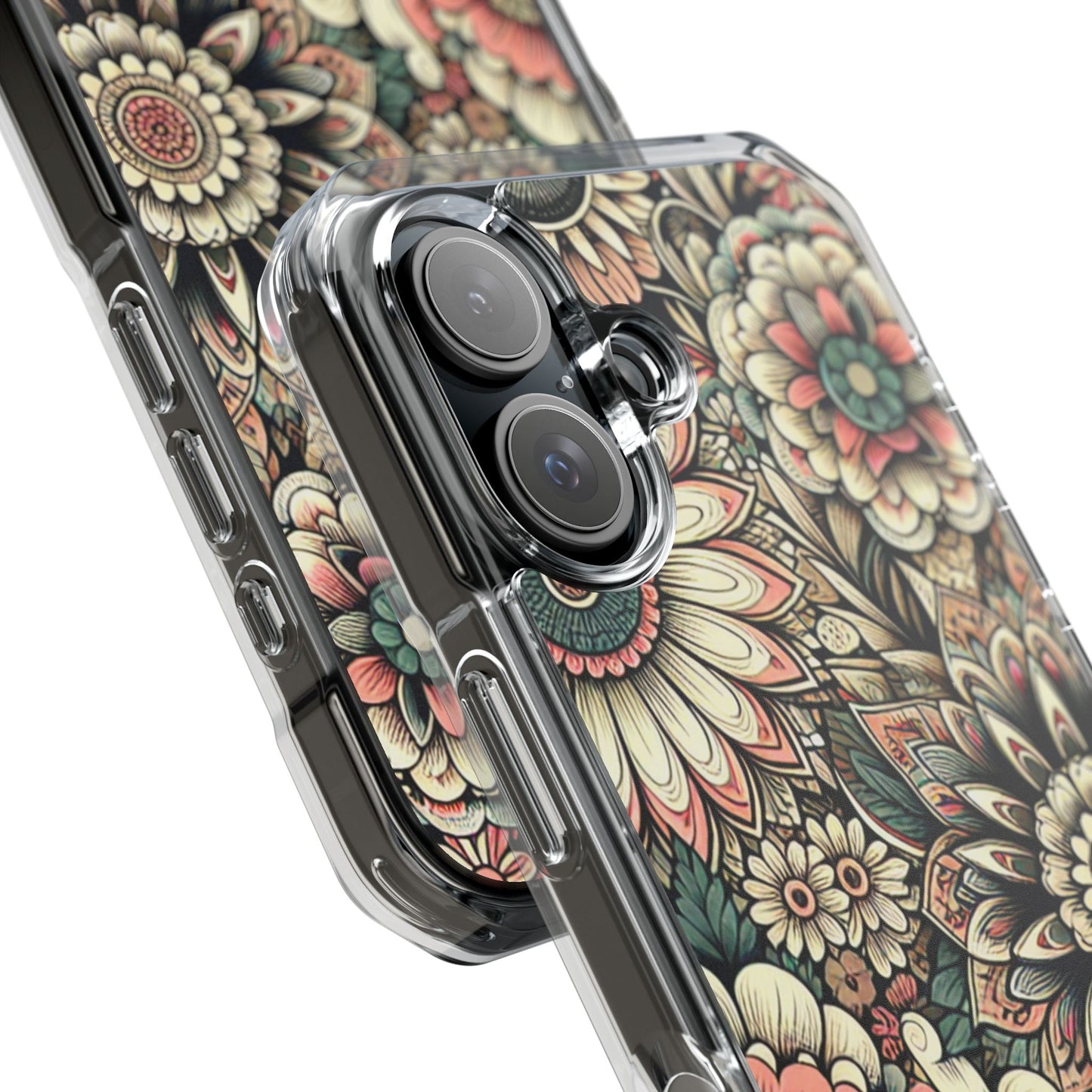 Boho Floral Magnetic Clear Impact Case for iPhone 16 15 14