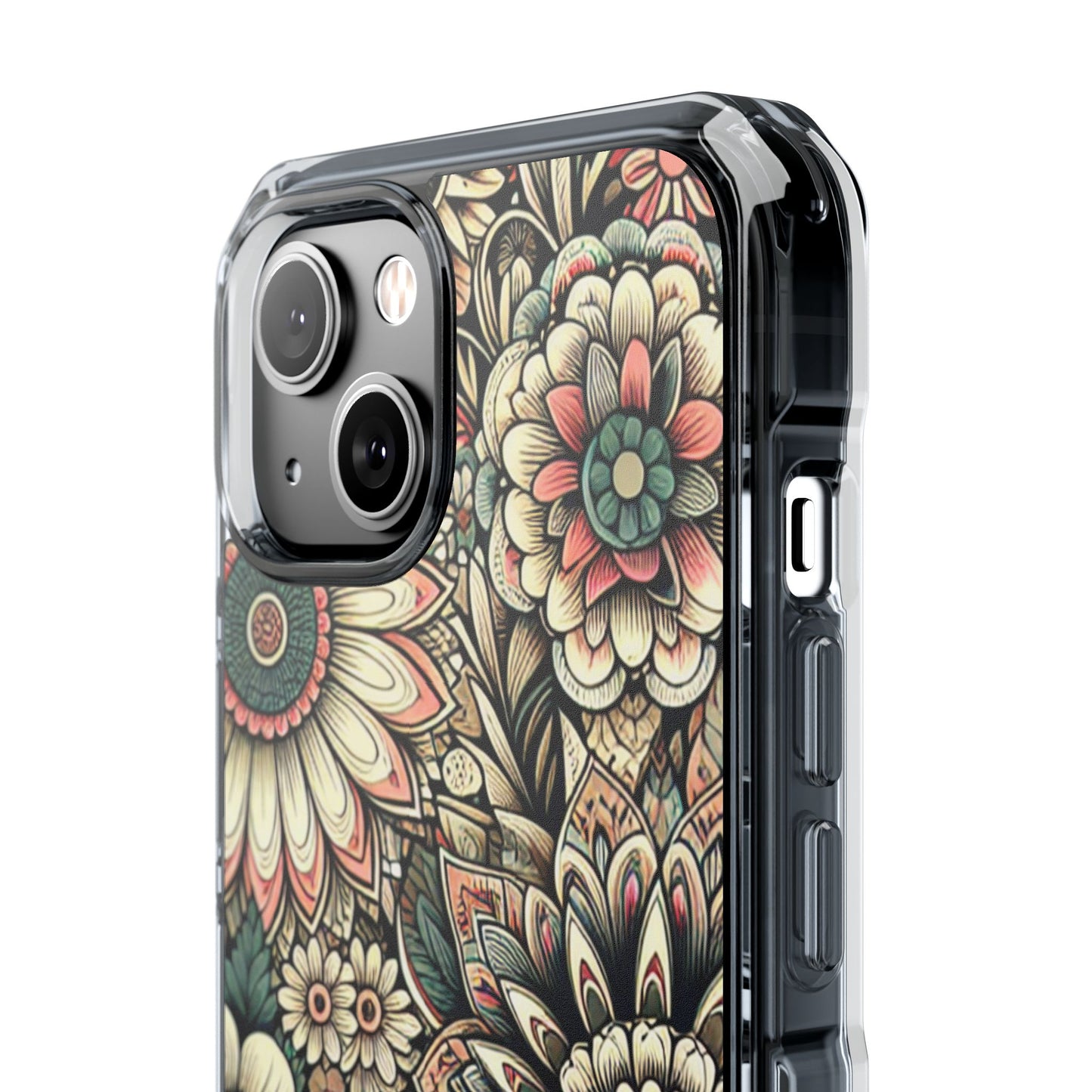 Boho Floral Magnetic Clear Impact Case for iPhone 16 15 14