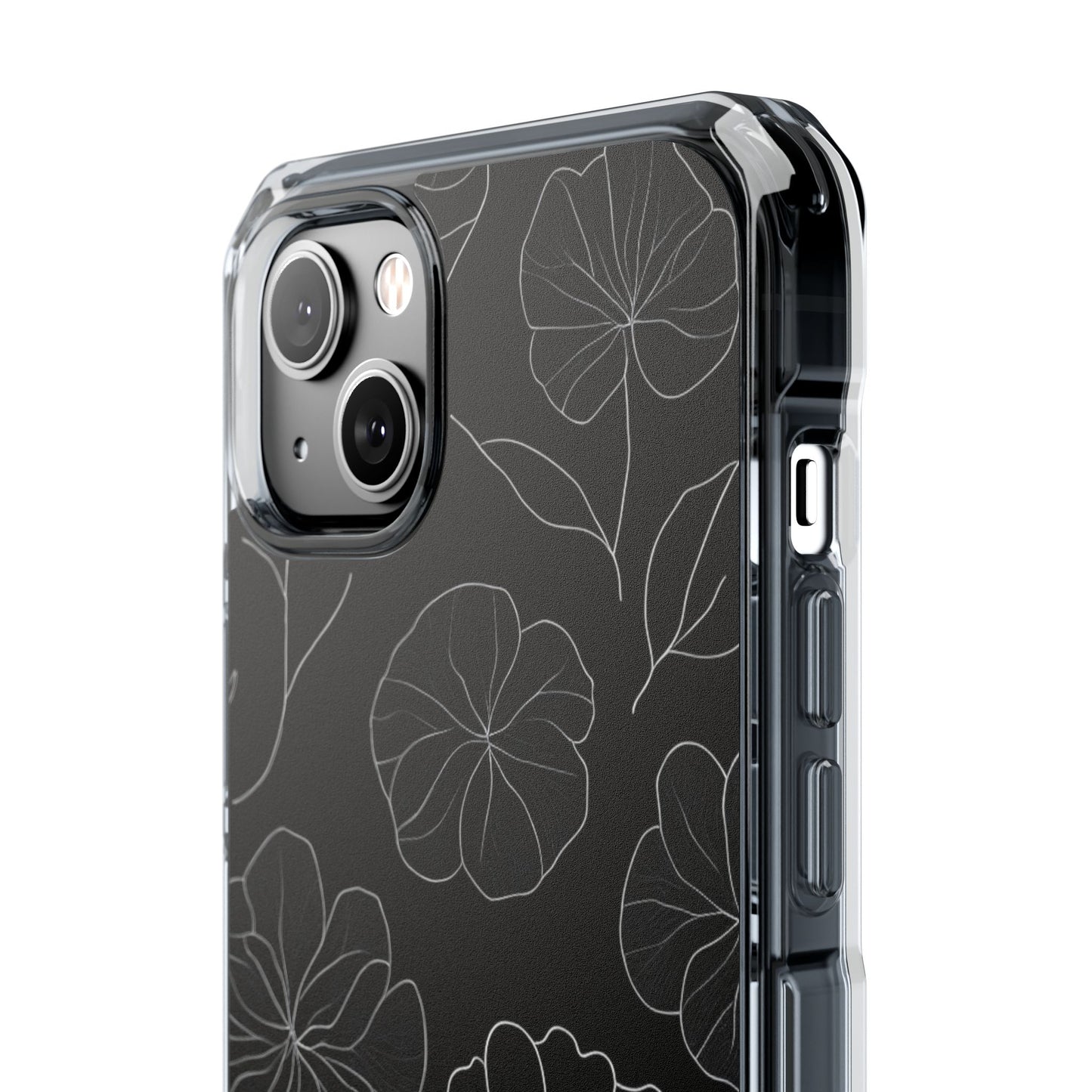 Black Floral Magnetic Clear Impact Case for iPhone 16 15 14