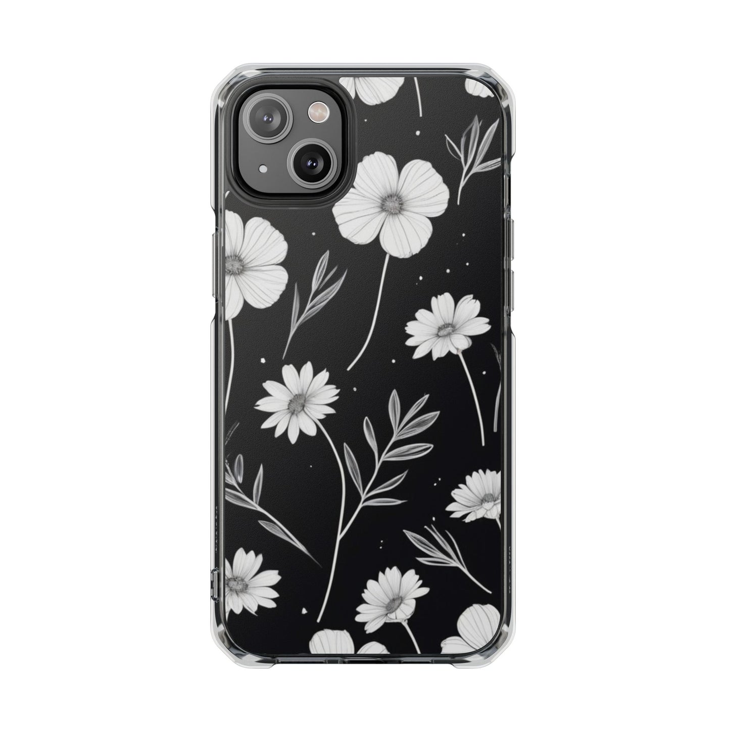 Elegant Floral Magnetic Clear Impact Case for iPhone 16 15 14