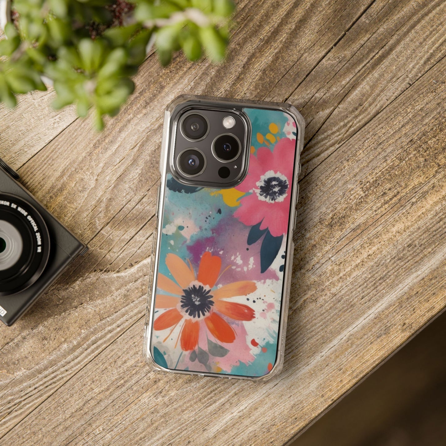 Vibrant Floral Magnetic Clear Impact Case for iPhone 16 15 14