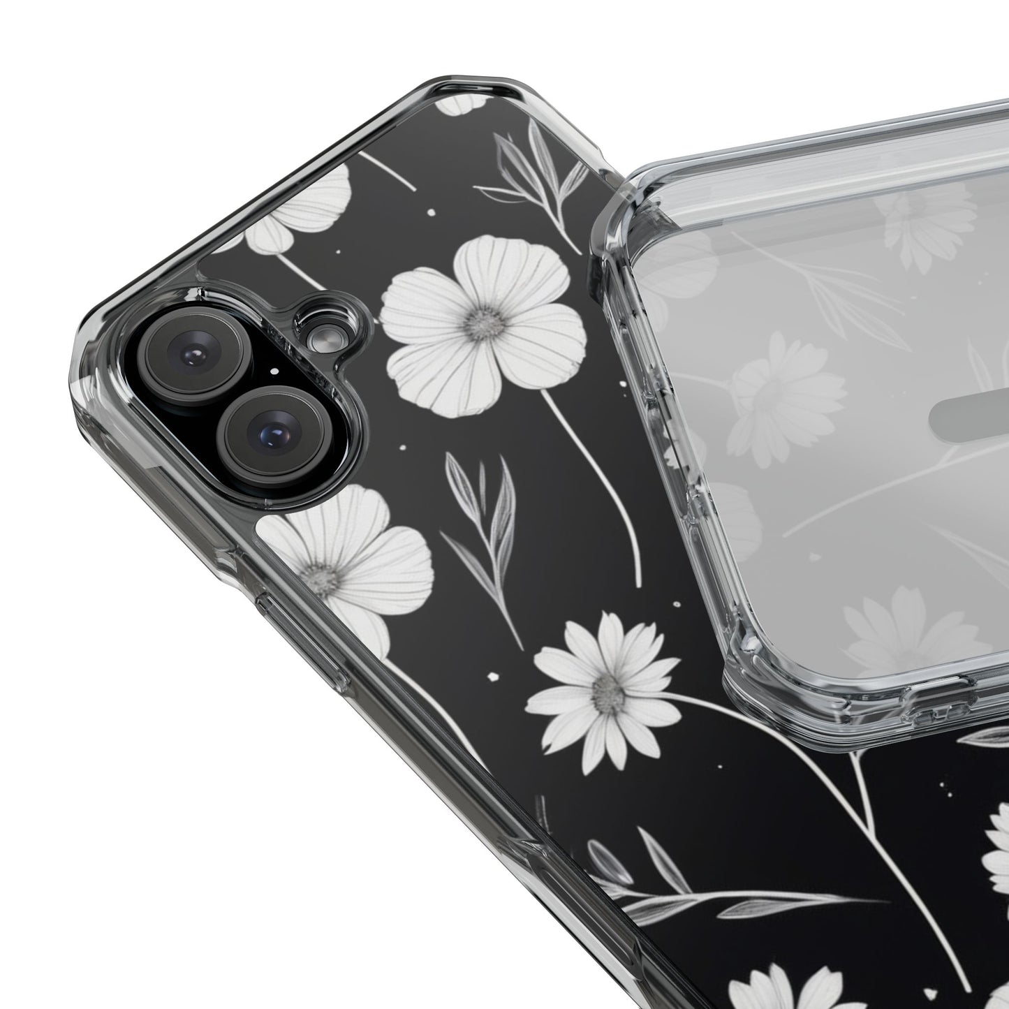 Elegant Floral Magnetic Clear Impact Case for iPhone 16 15 14