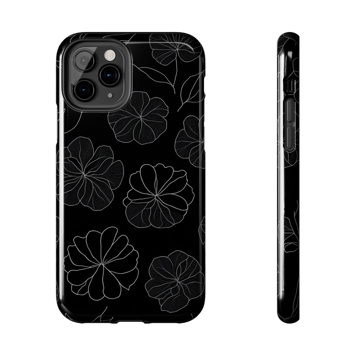 Black Floral Tough Phone Case