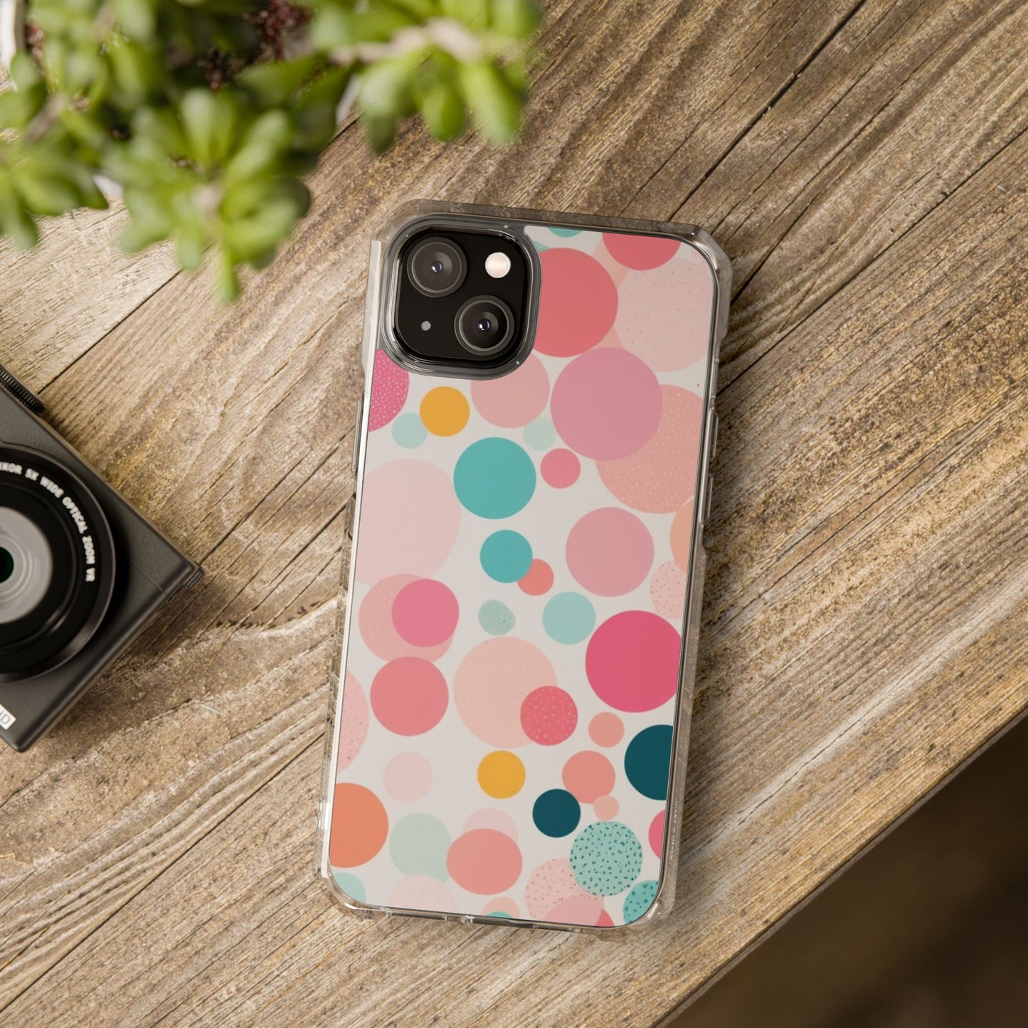 Colorful Polka Dot Magnetic Clear Impact Case for iPhone 16 15 14