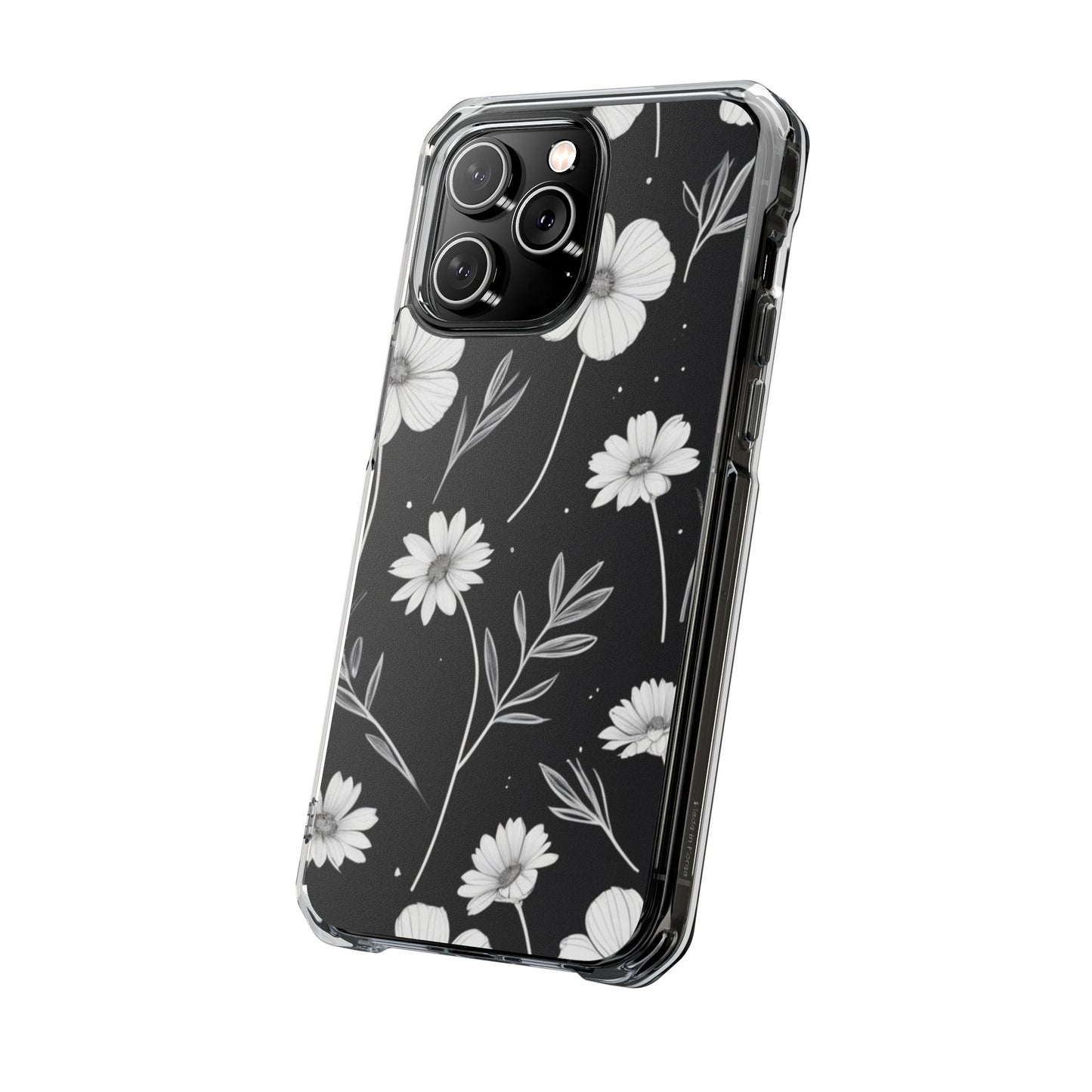 Elegant Floral Magnetic Clear Impact Case for iPhone 16 15 14