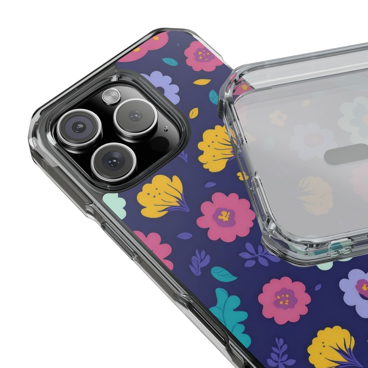 Purple Floral Magnetic Clear Impact Case for iPhone 16 15 14