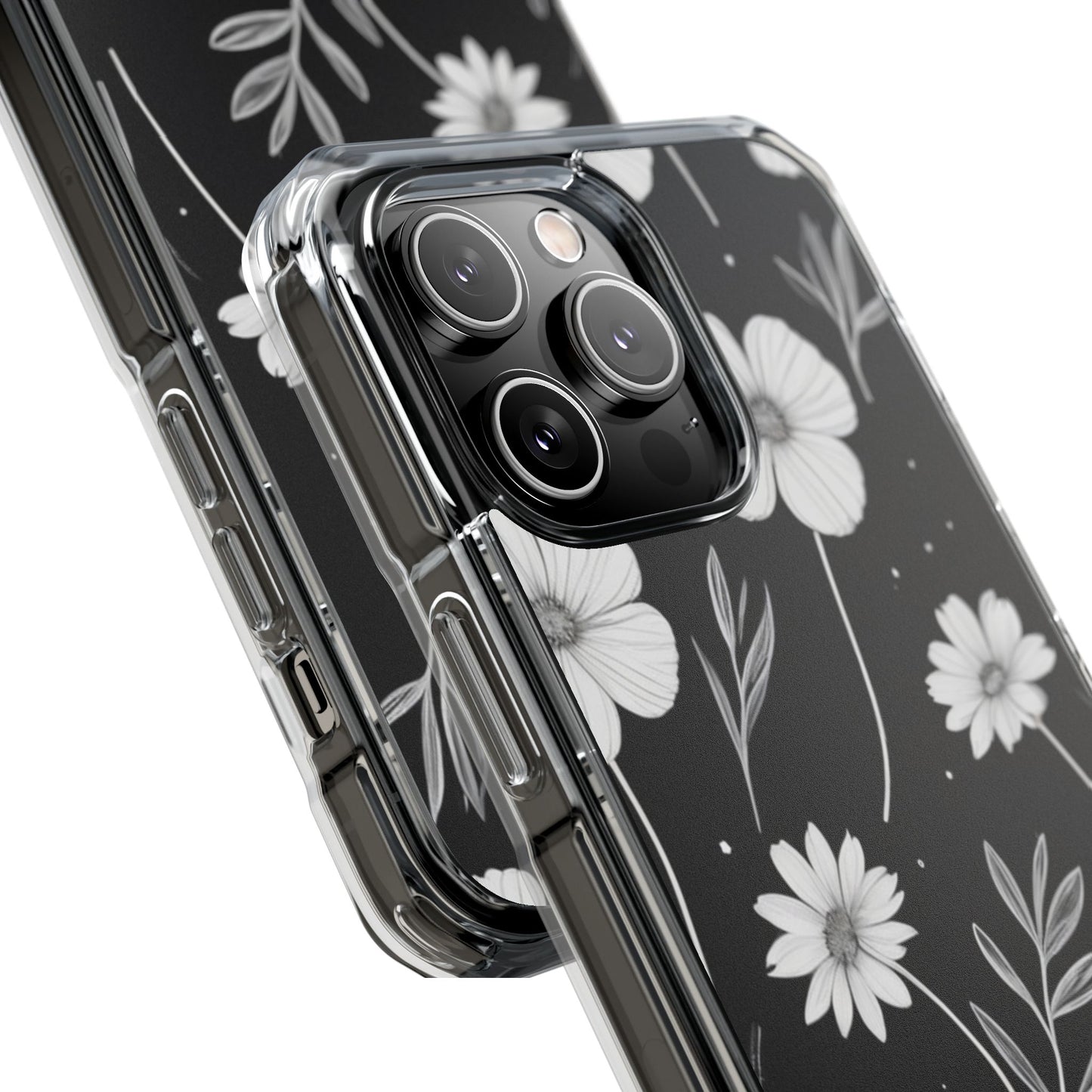 Elegant Floral Magnetic Clear Impact Case for iPhone 16 15 14