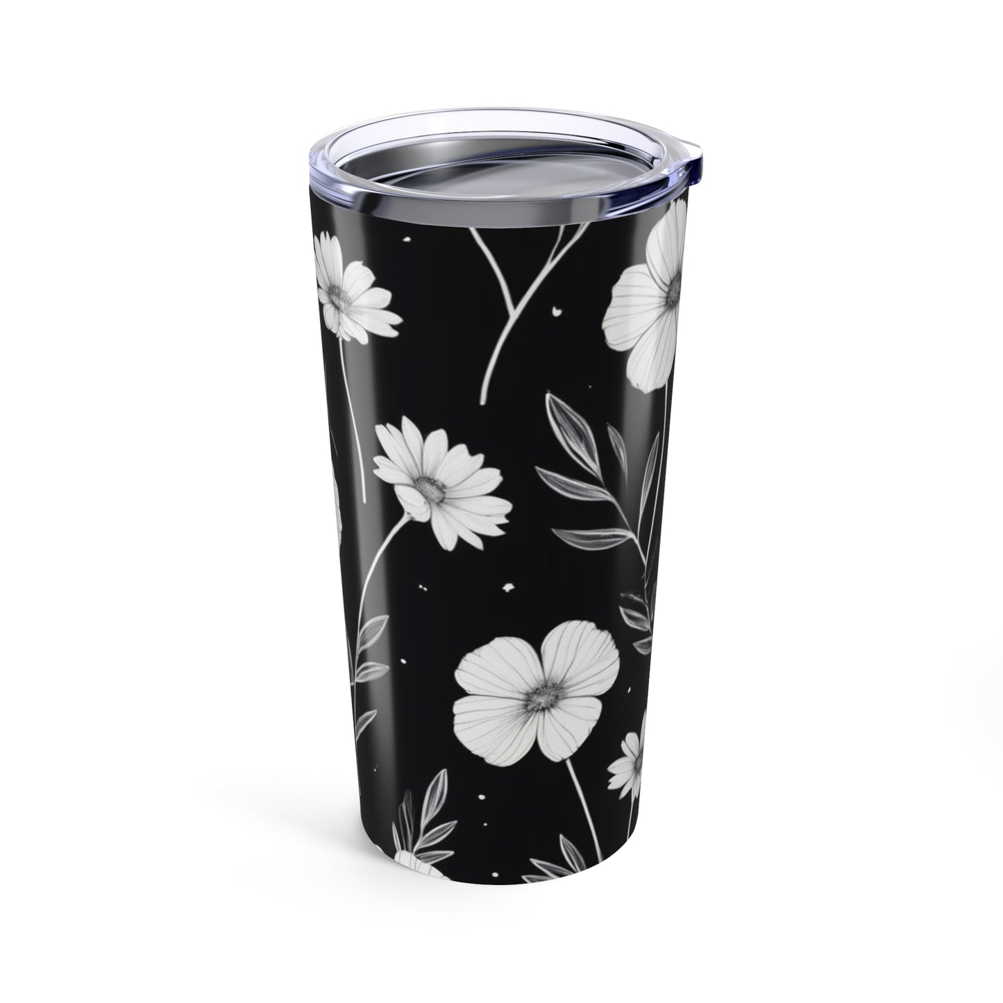 Elegant Floral Black 20oz Tumbler - Insulated Travel Mug for Coffee Lovers