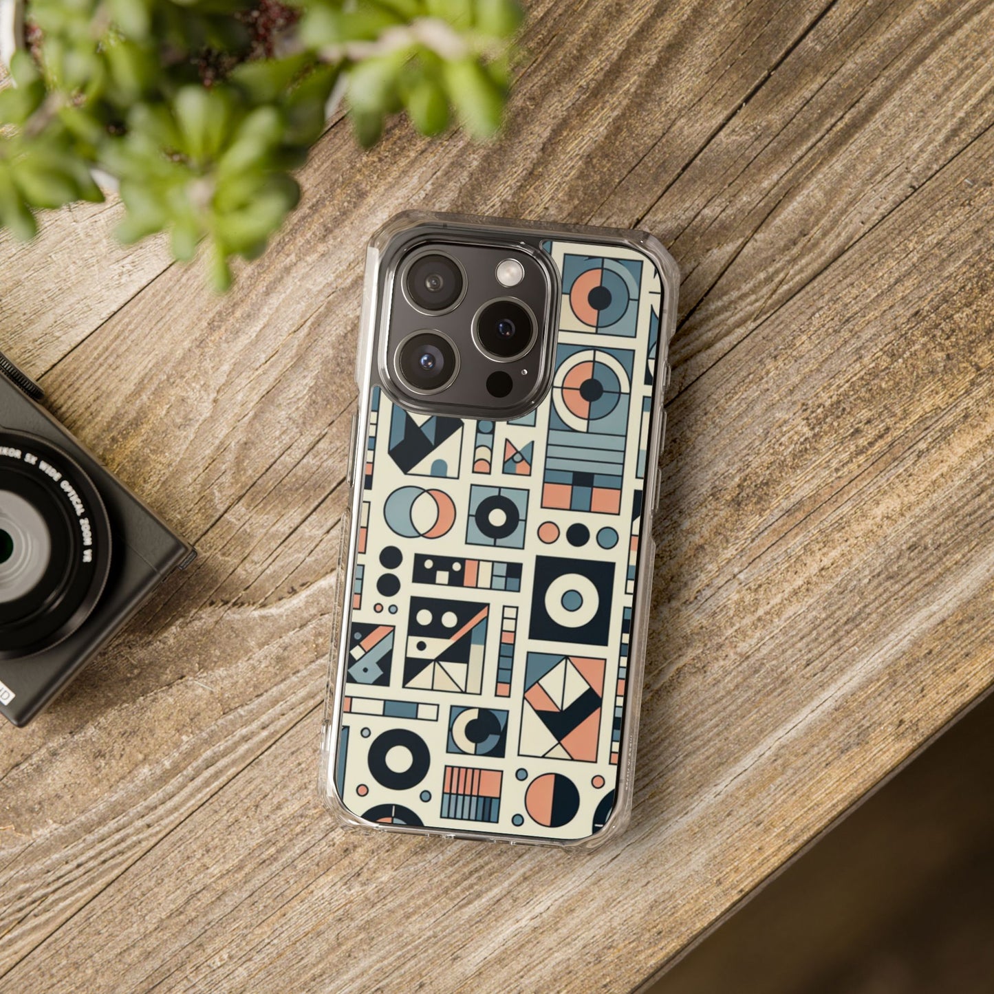 Geometric Print Magnetic Clear Impact Case for iPhone 16 15 14