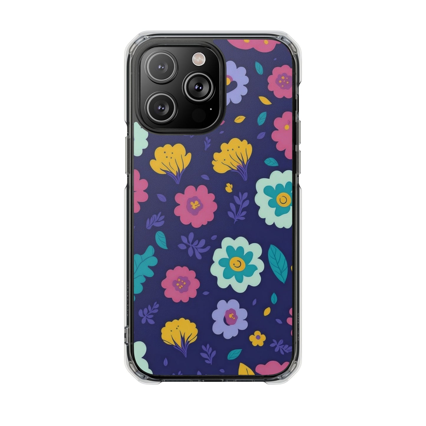 Purple Floral Magnetic Clear Impact Case for iPhone 16 15 14