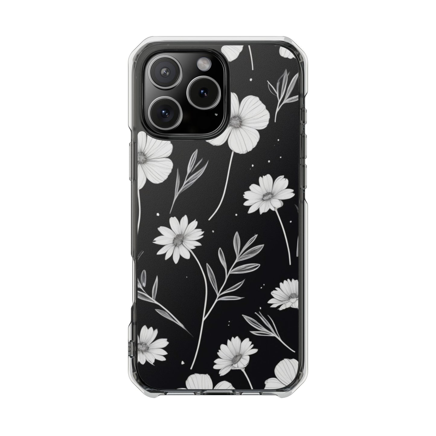 Elegant Floral Magnetic Clear Impact Case for iPhone 16 15 14