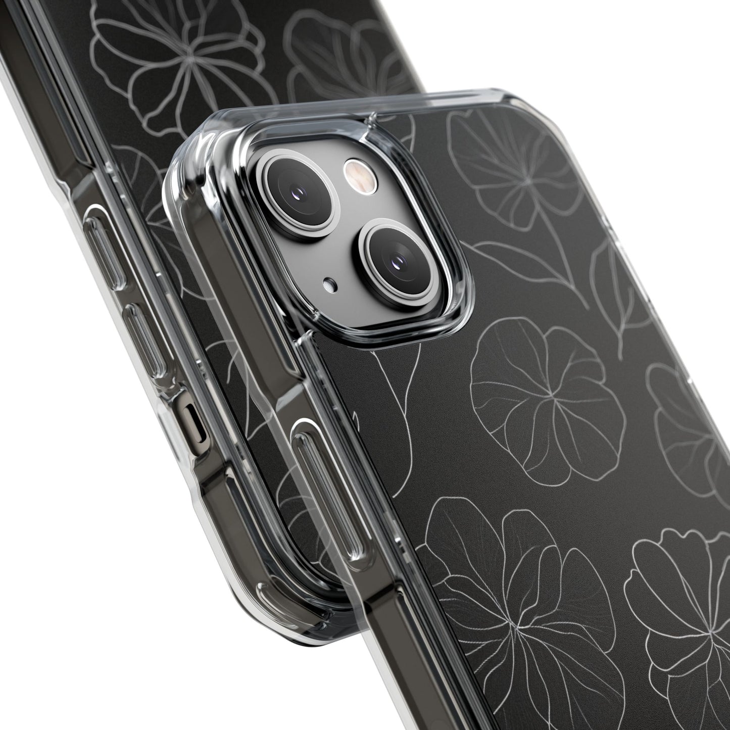 Black Floral Magnetic Clear Impact Case for iPhone 16 15 14