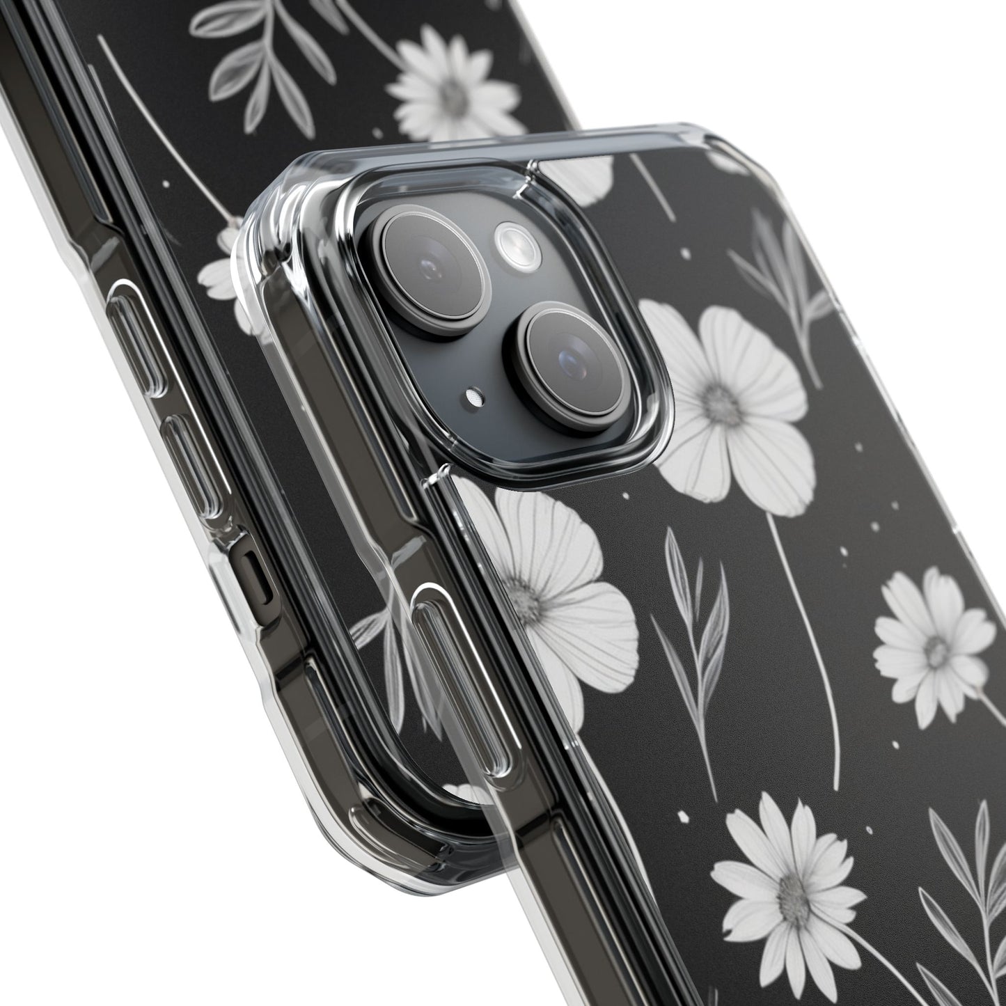 Elegant Floral Magnetic Clear Impact Case for iPhone 16 15 14