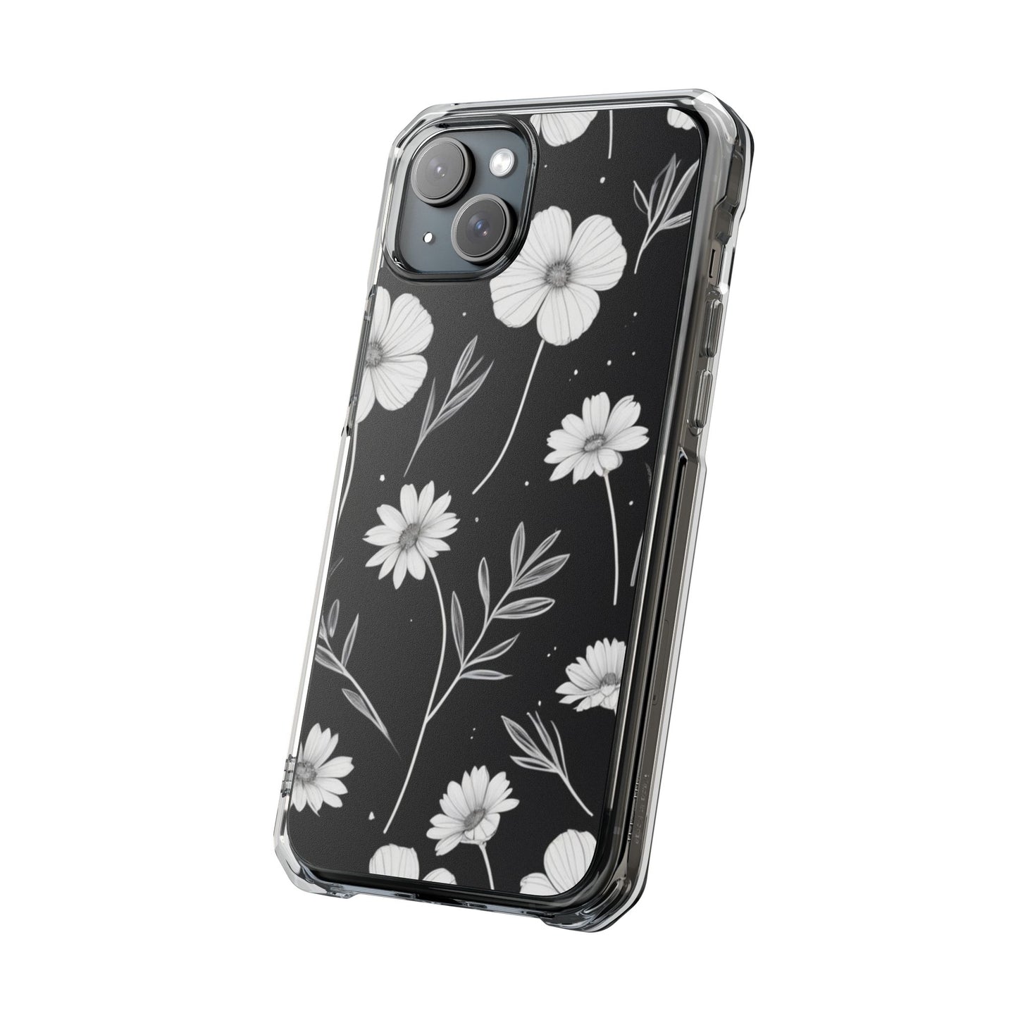 Elegant Floral Magnetic Clear Impact Case for iPhone 16 15 14