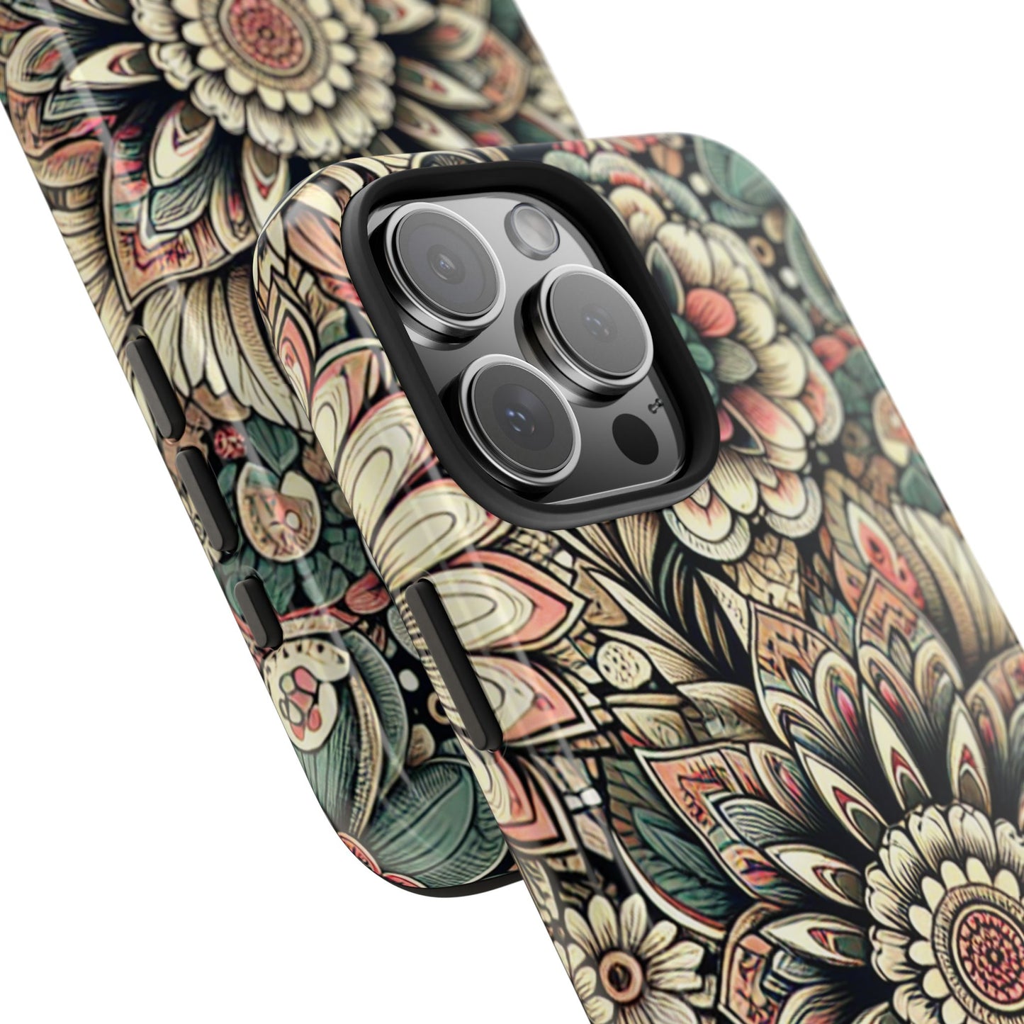 Boho Floral Tough Case for iPhone 16 15 14 13 12 11 X 8 7 Samsung Galaxy S24 S23 S22 S21