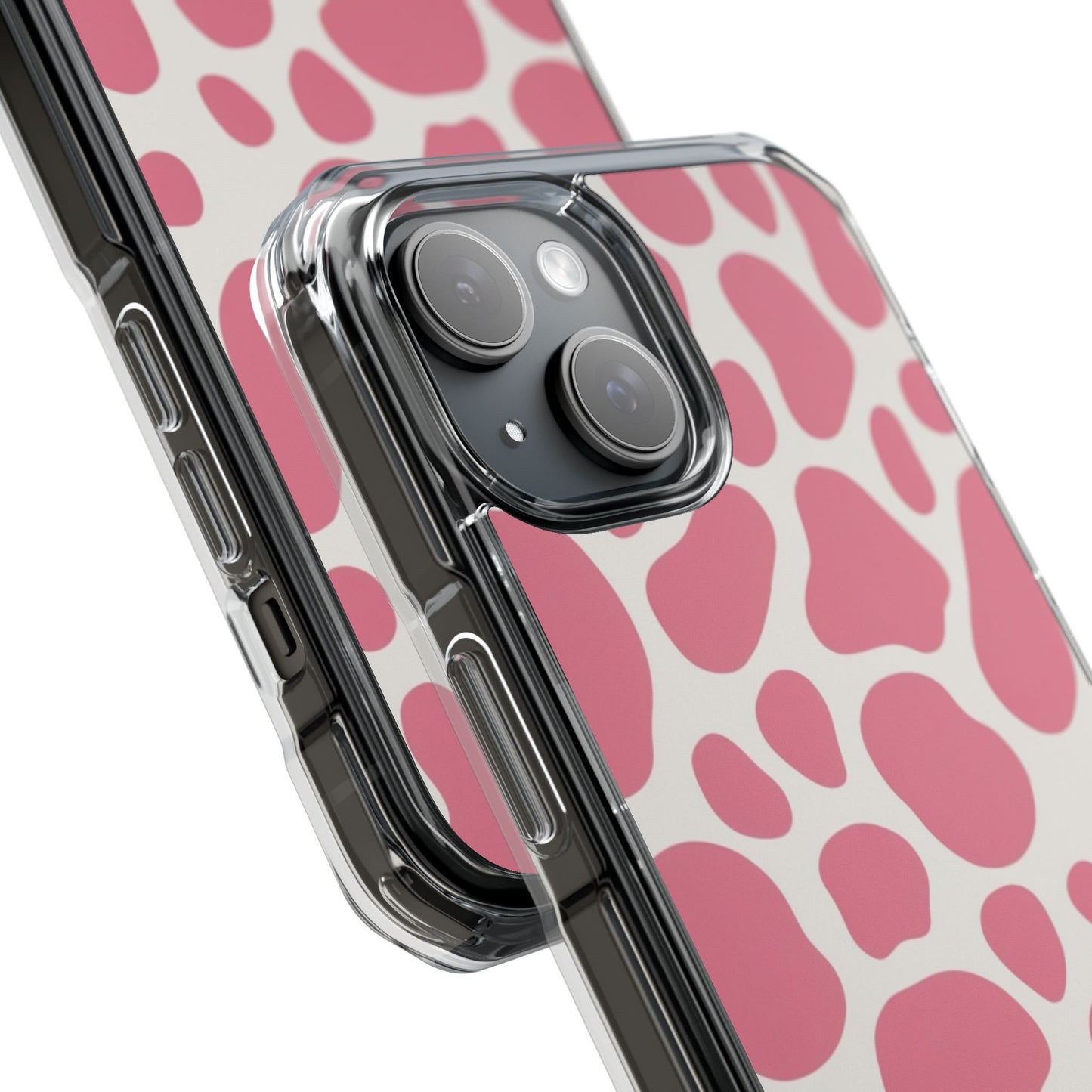 Pink Giraffe Print Magnetic Clear Impact Case for iPhone 16 15 14