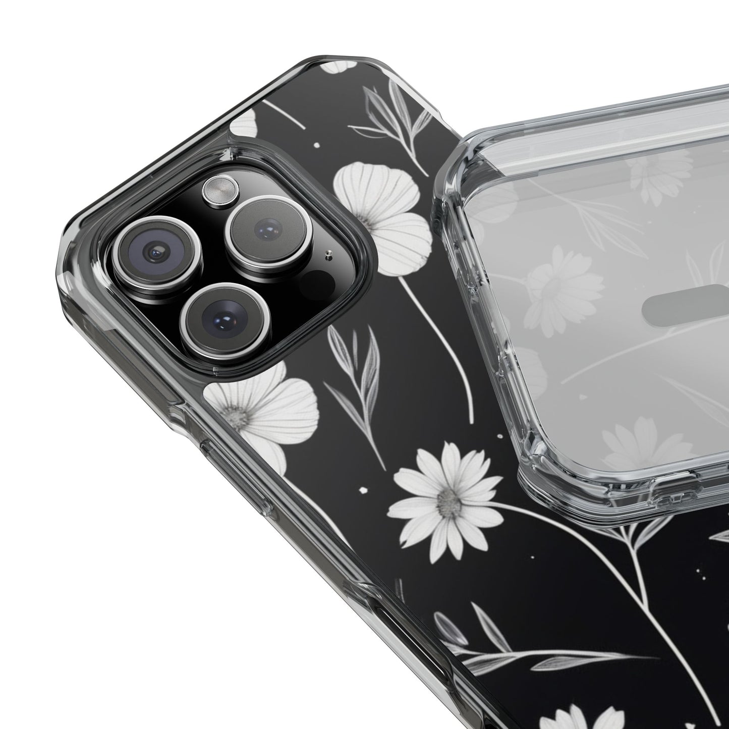Elegant Floral Magnetic Clear Impact Case for iPhone 16 15 14