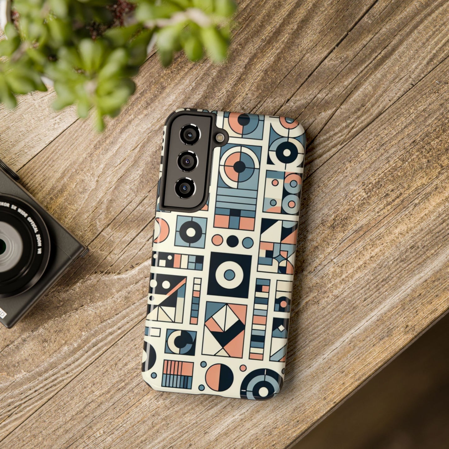 Geometric Print Tough Phone Case for iPhone 16 15 14 13 12 11 X 8 7 Samsung Galaxy S24 S23 S22 S21